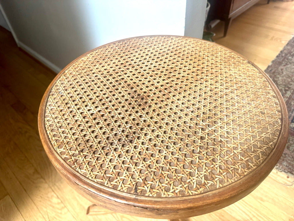 MCM Bent Wood Martini Table | Thonet Style Cane Top Table