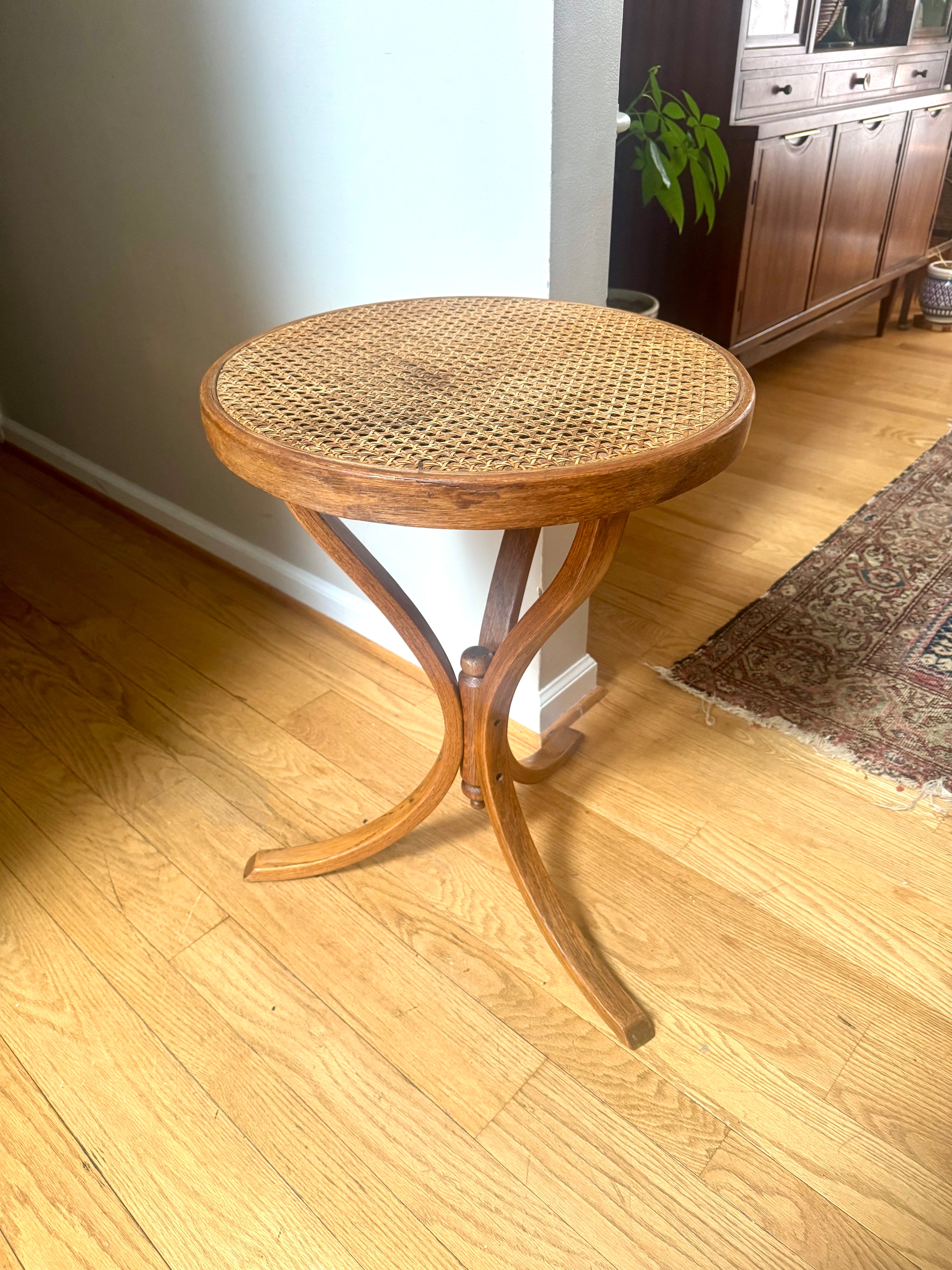 MCM Bent Wood Martini Table | Thonet Style Cane Top Table