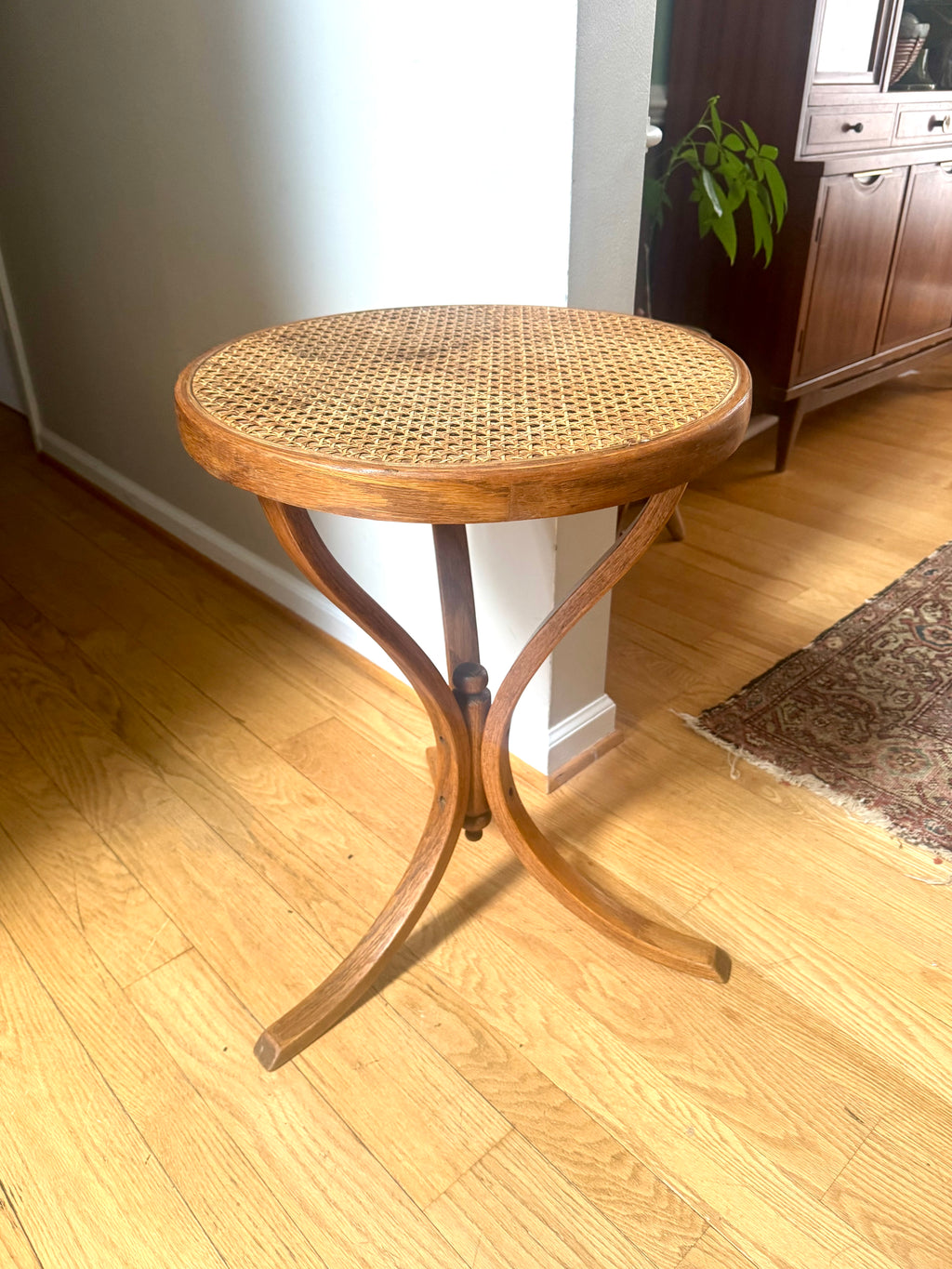 MCM Bent Wood Martini Table | Thonet Style Cane Top Table