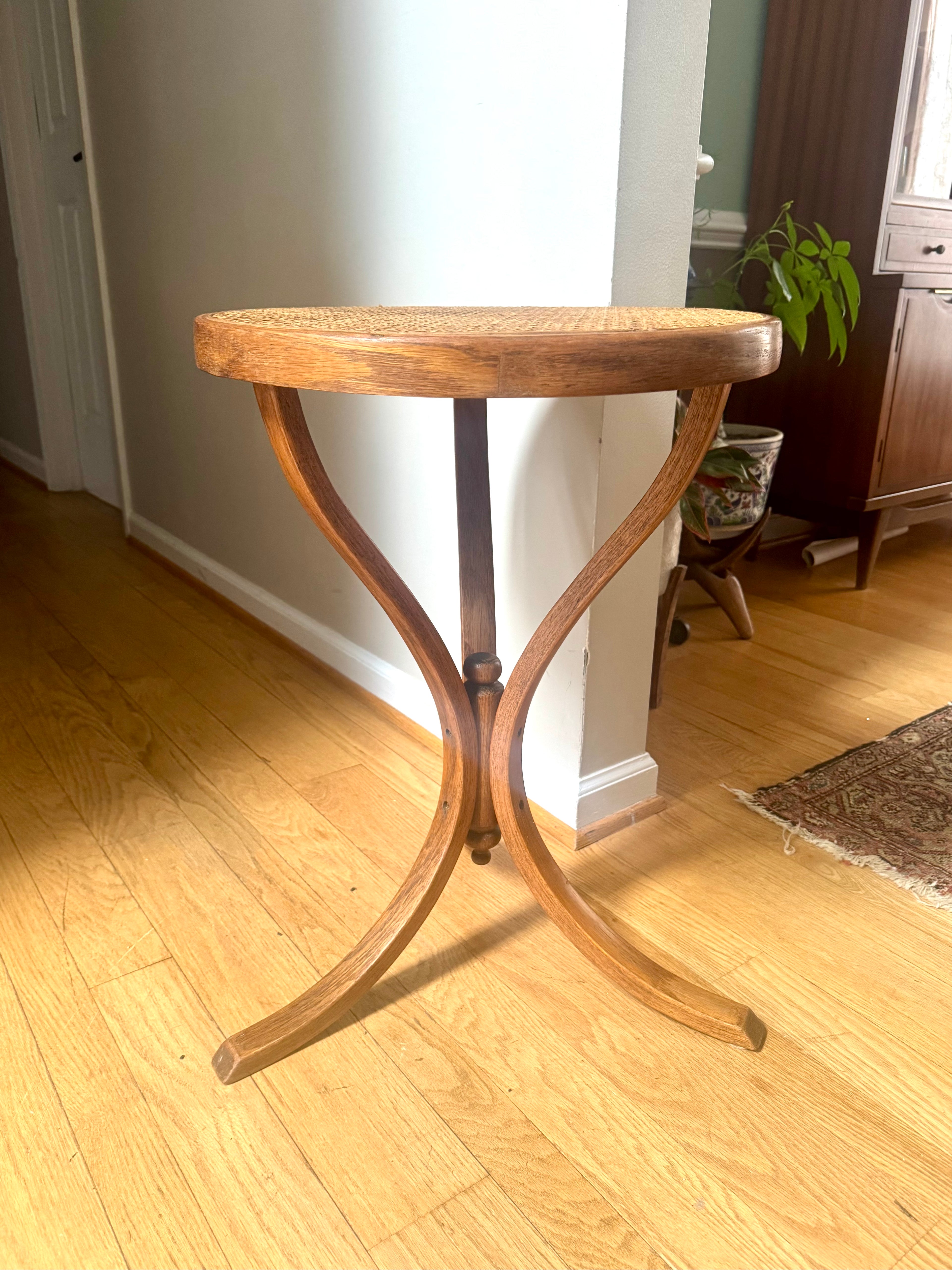 MCM Bent Wood Martini Table | Thonet Style Cane Top Table