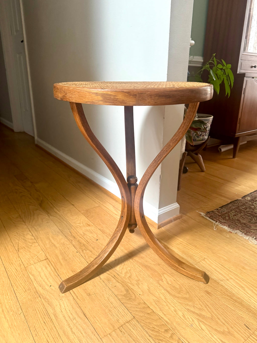MCM Bent Wood Martini Table | Thonet Style Cane Top Table