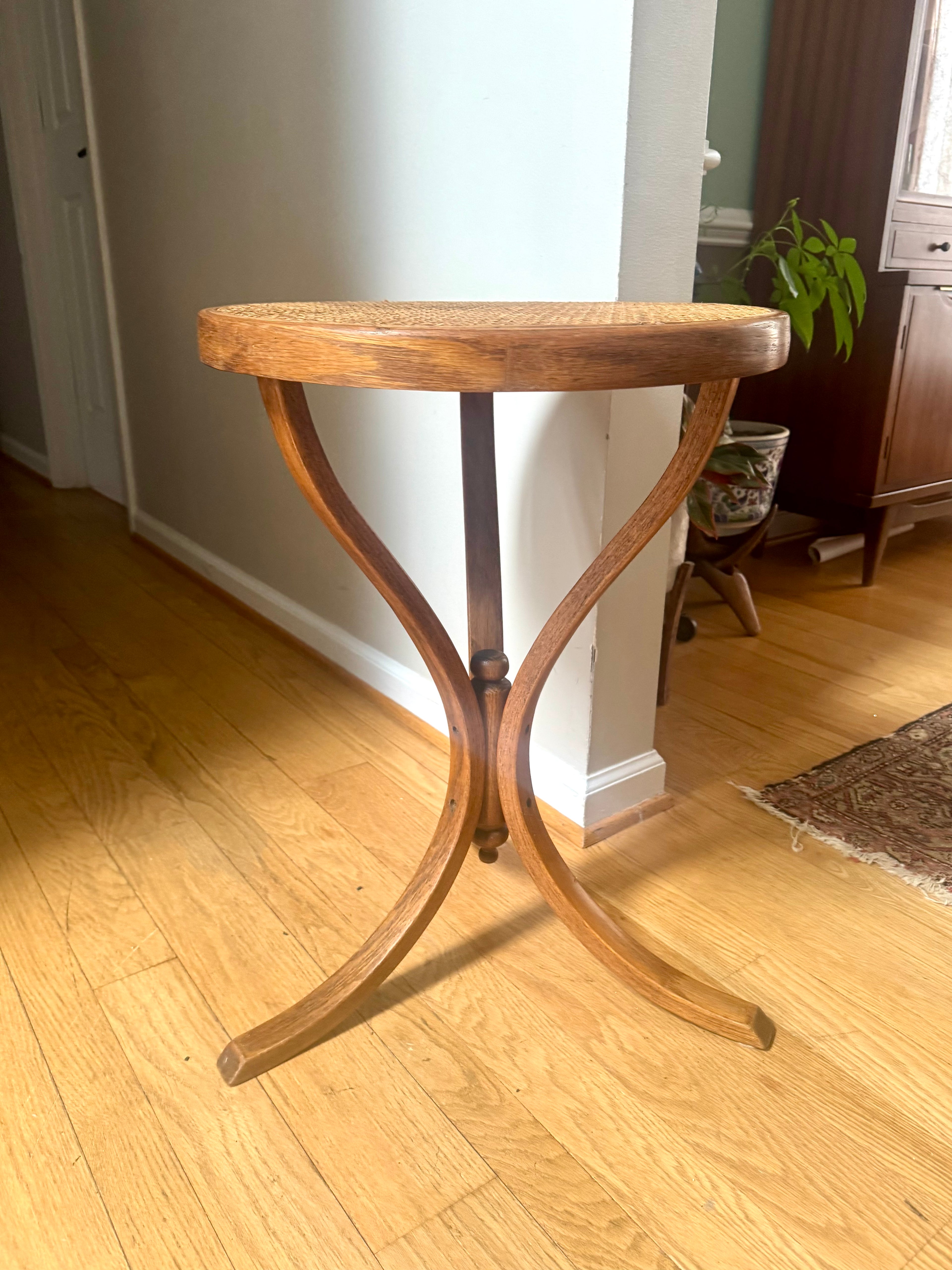 MCM Bent Wood Martini Table | Thonet Style Cane Top Table