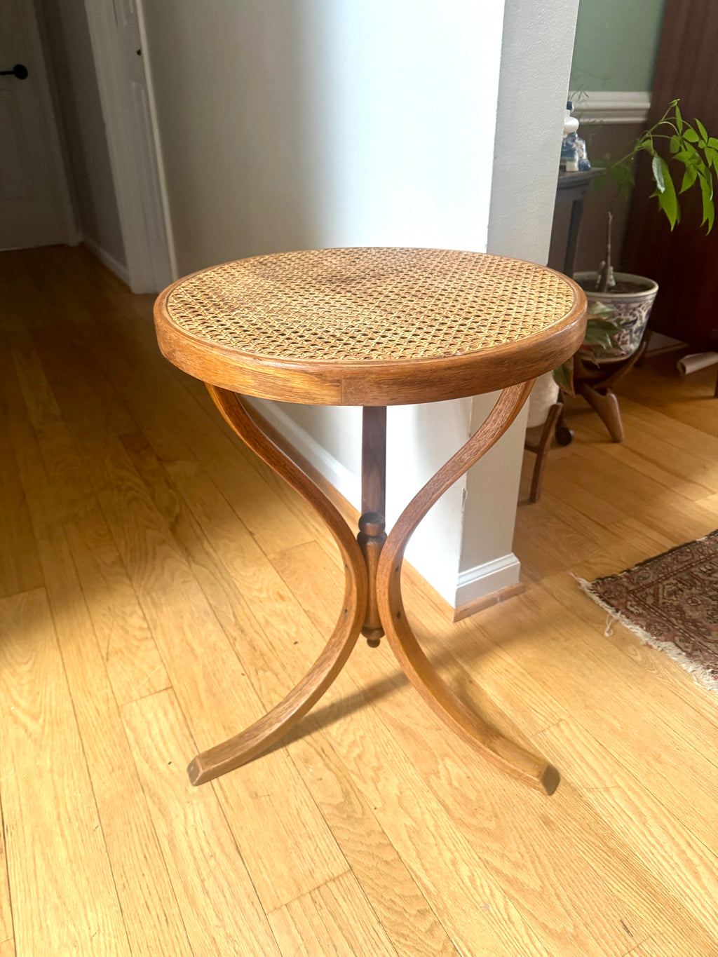 MCM Bent Wood Martini Table | Thonet Style Cane Top Table