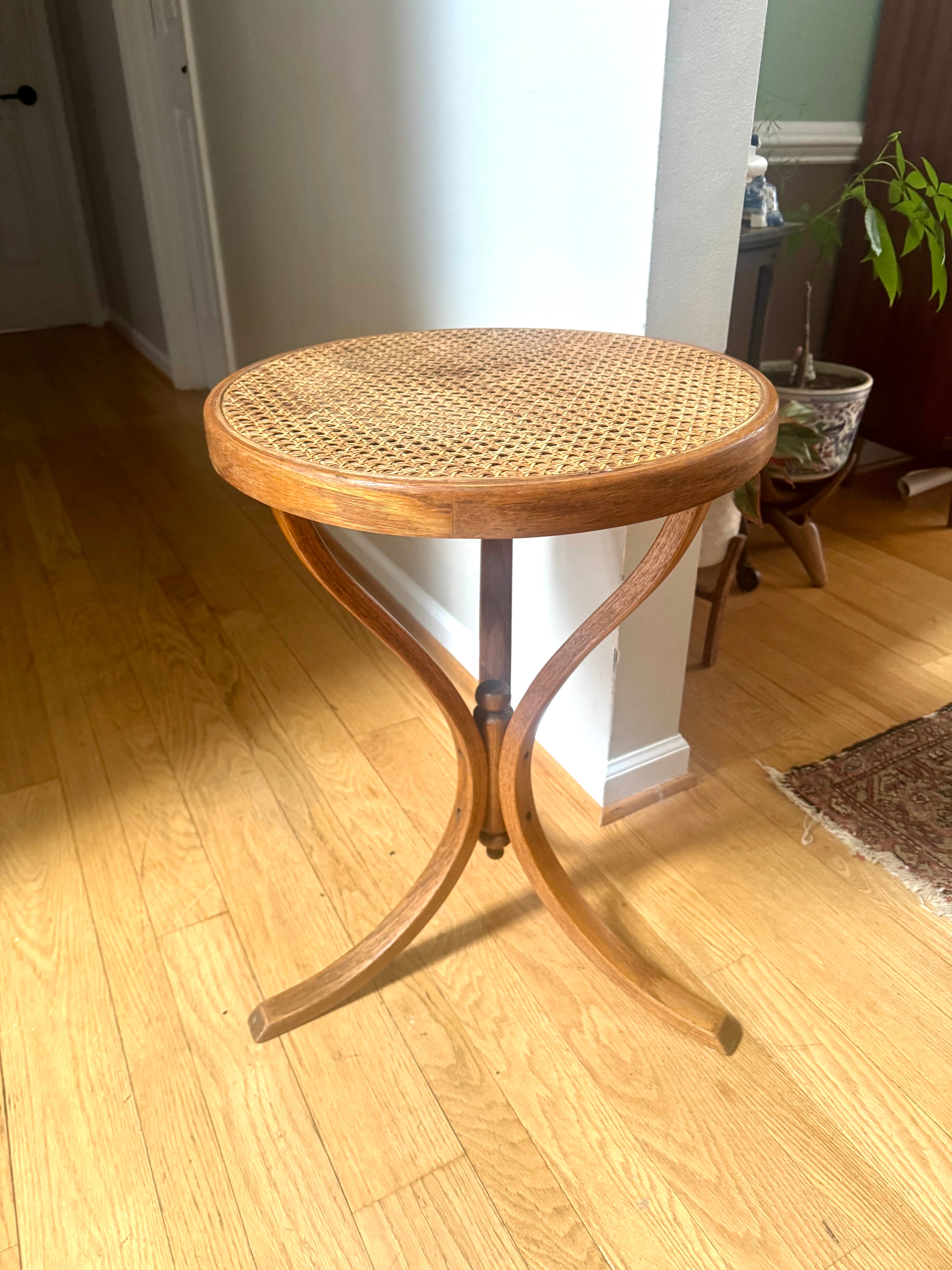 MCM Bent Wood Martini Table | Thonet Style Cane Top Table