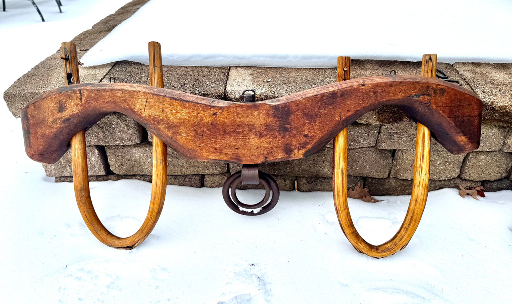 Antique Double Ox Yoke | Large Ox Yoke | Rustic Wood and Steel Double Ox Yoke | Large Primitive Handmade Double Oxen Yoke | Farmhouse Decor