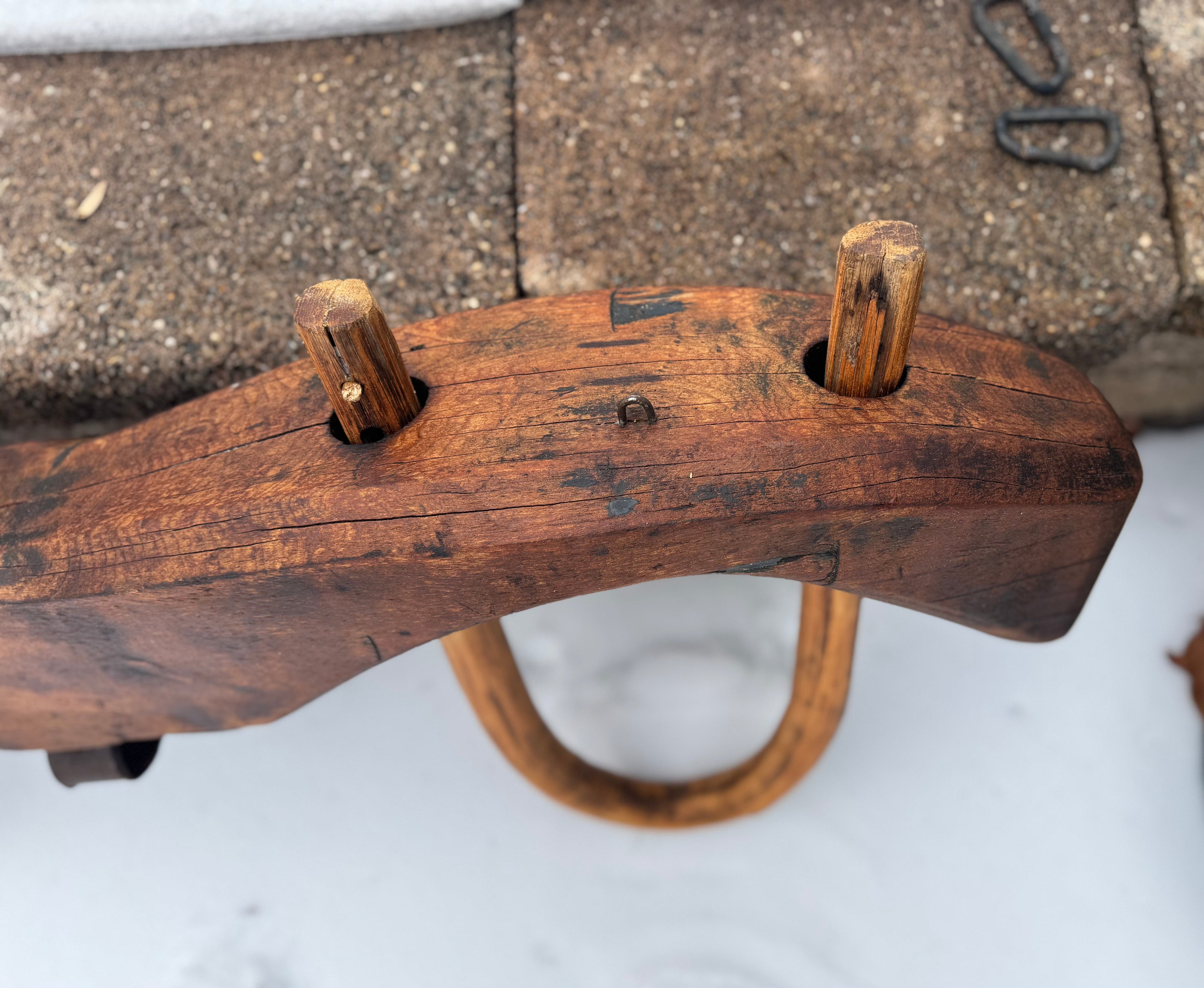 Antique Double Ox Yoke | Large Ox Yoke | Rustic Wood and Steel Double Ox Yoke | Large Primitive Handmade Double Oxen Yoke | Farmhouse Decor