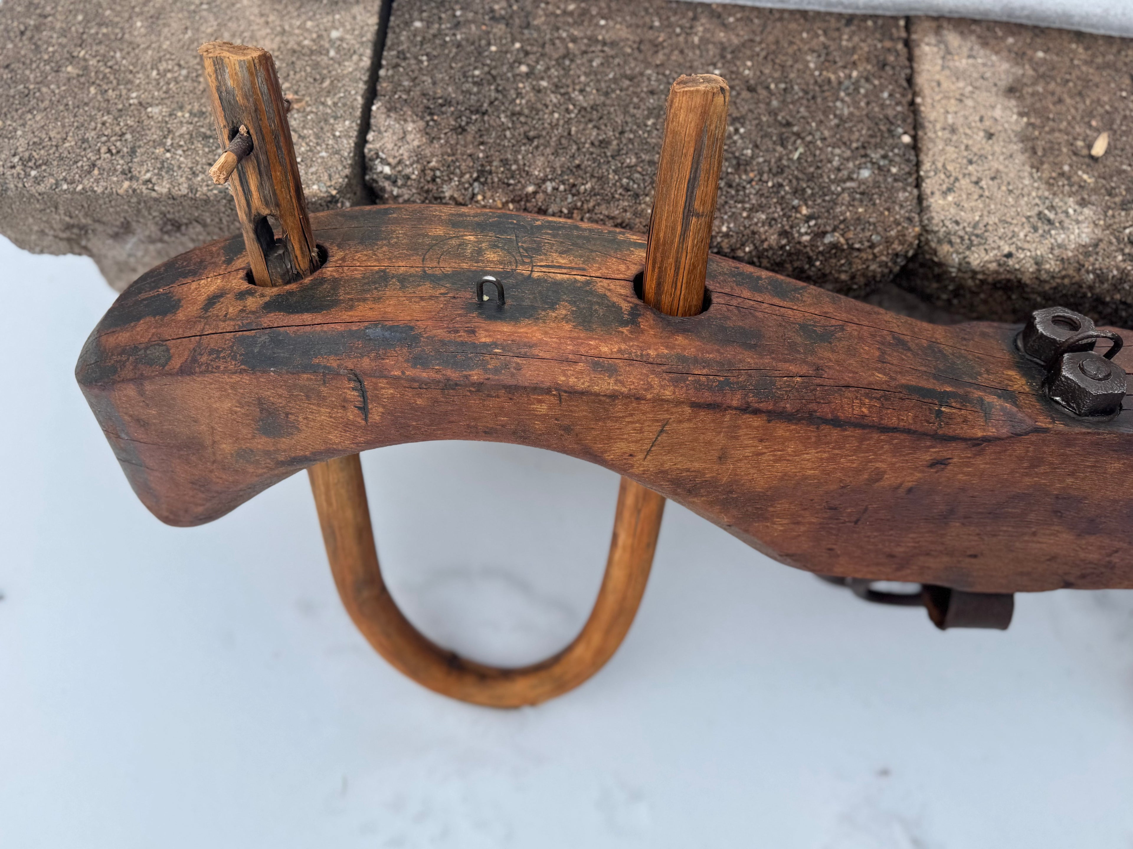 Antique Double Ox Yoke | Large Ox Yoke | Rustic Wood and Steel Double Ox Yoke | Large Primitive Handmade Double Oxen Yoke | Farmhouse Decor