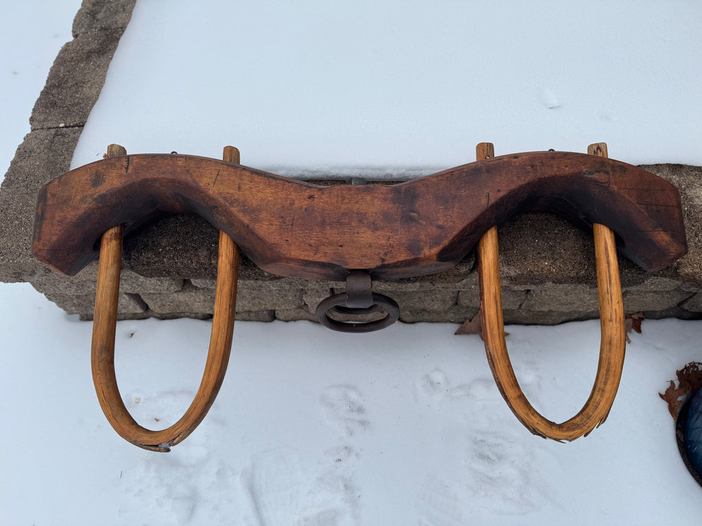 Antique Double Ox Yoke | Large Ox Yoke | Rustic Wood and Steel Double Ox Yoke | Large Primitive Handmade Double Oxen Yoke | Farmhouse Decor