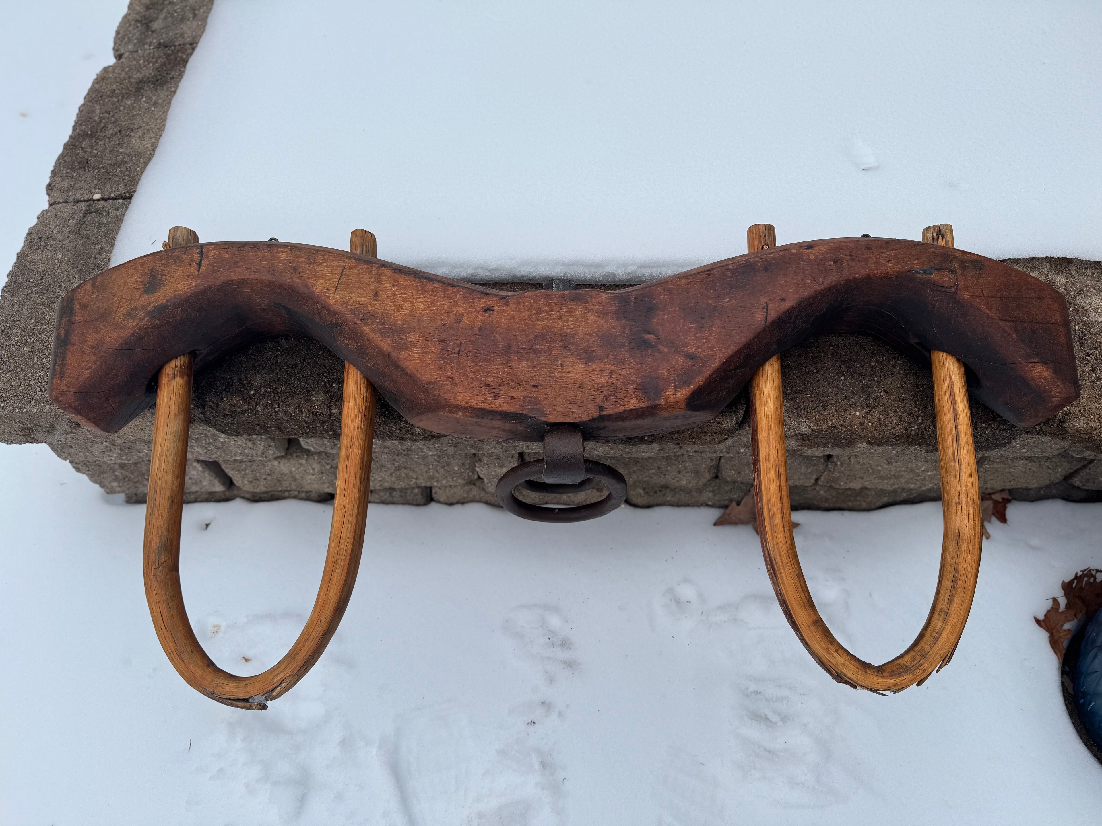 Antique Double Ox Yoke | Large Ox Yoke | Rustic Wood and Steel Double Ox Yoke | Large Primitive Handmade Double Oxen Yoke | Farmhouse Decor