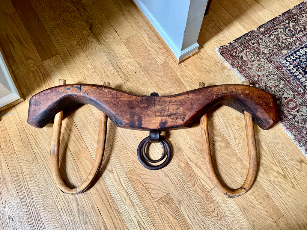 Antique Double Ox Yoke | Large Ox Yoke | Rustic Wood and Steel Double Ox Yoke | Large Primitive Handmade Double Oxen Yoke | Farmhouse Decor