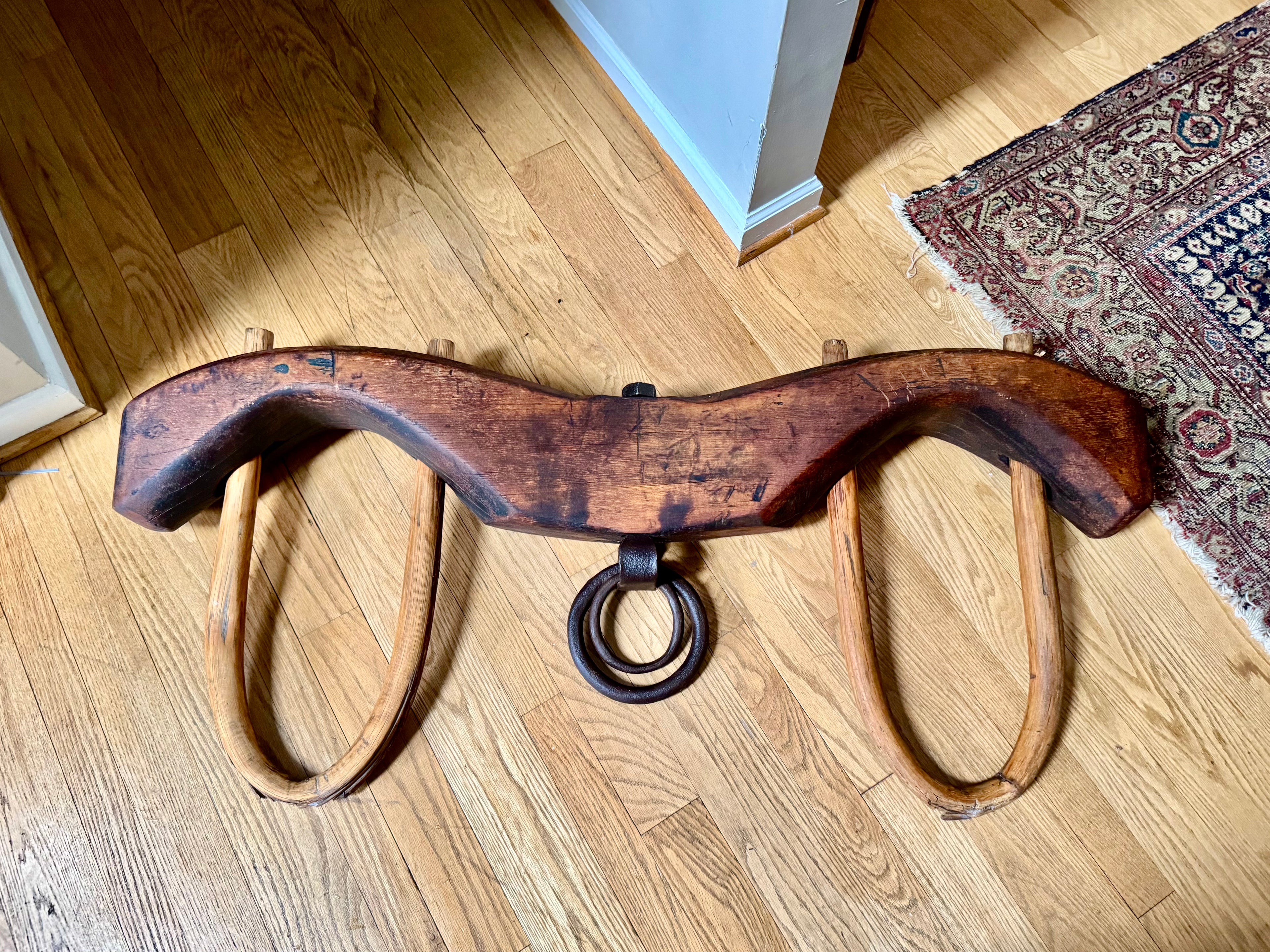 Antique Double Ox Yoke | Large Ox Yoke | Rustic Wood and Steel Double Ox Yoke | Large Primitive Handmade Double Oxen Yoke | Farmhouse Decor
