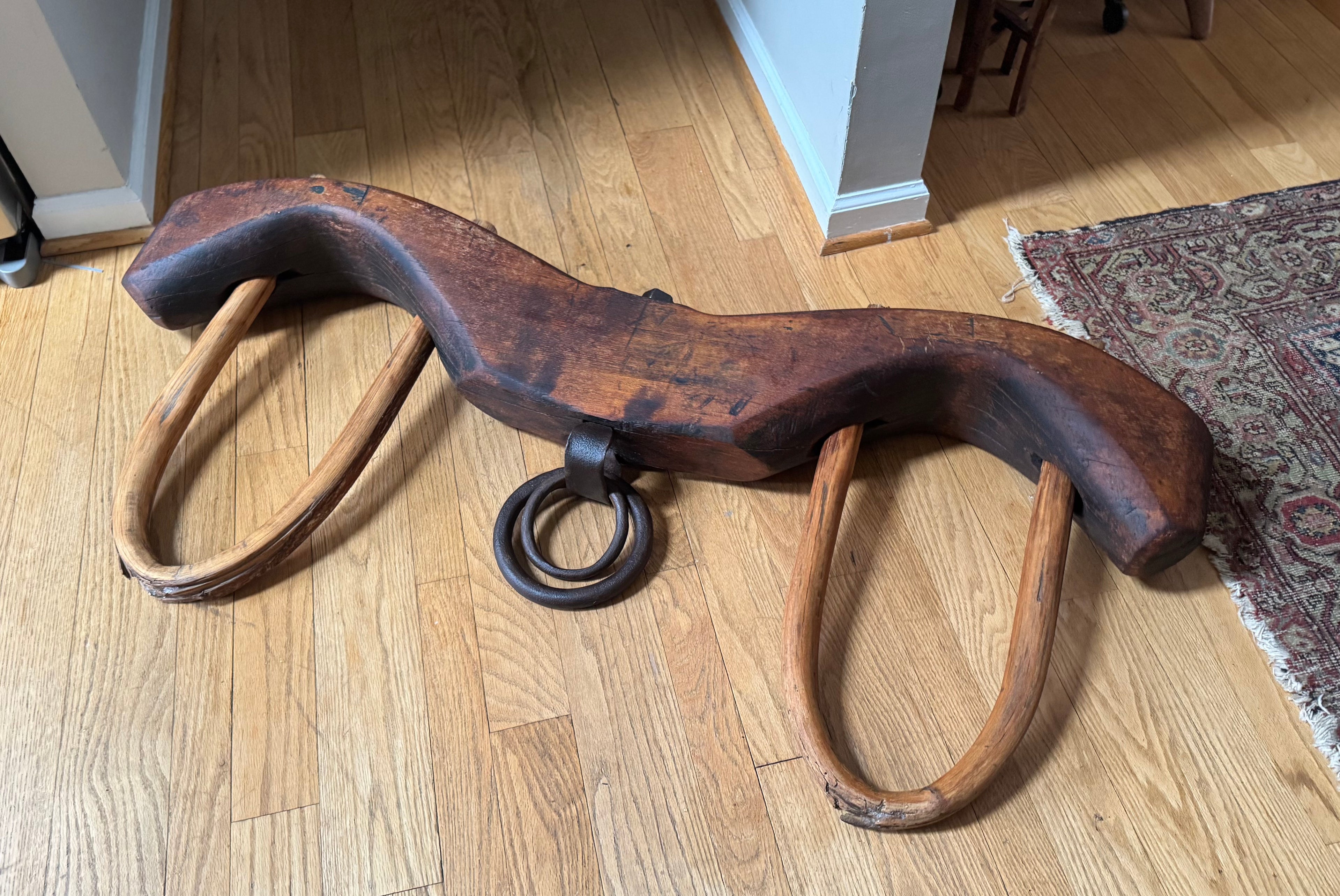 Antique Double Ox Yoke | Large Ox Yoke | Rustic Wood and Steel Double Ox Yoke | Large Primitive Handmade Double Oxen Yoke | Farmhouse Decor