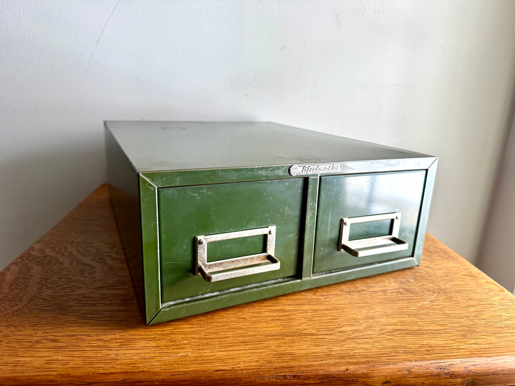 Vtg Rustic Green Steelmaster Cabinet | Green Metal Index Card Catalog | Double Drawer Storage | Industrial Storage Bin | Library Card Cabinet