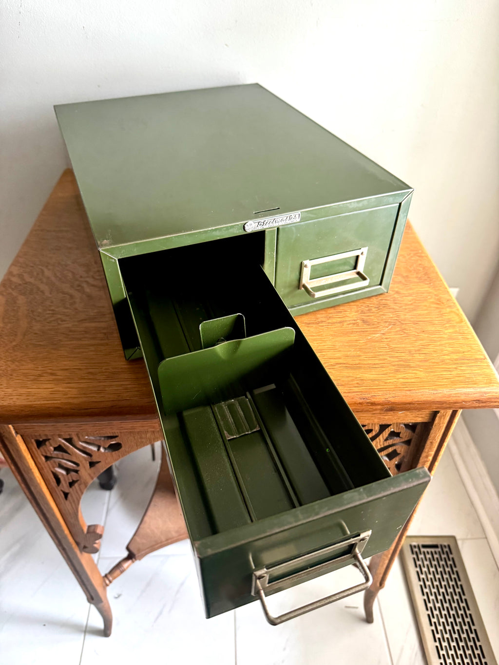 Vtg Rustic Green Steelmaster Cabinet | Green Metal Index Card Catalog | Double Drawer Storage | Industrial Storage Bin | Library Card Cabinet