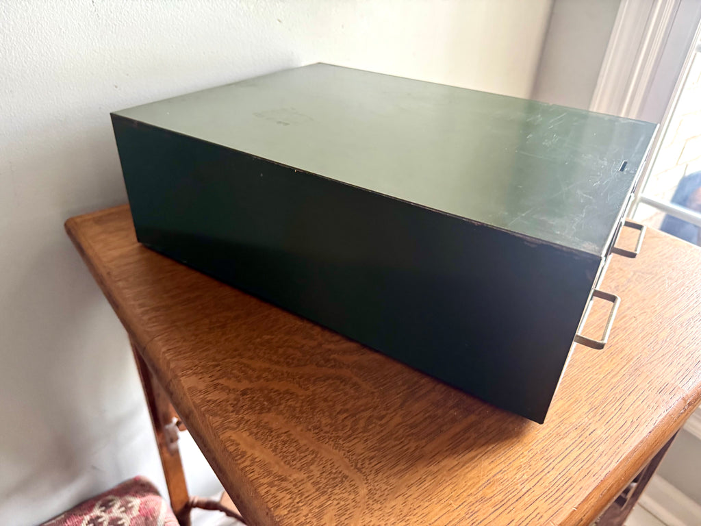 Vtg Rustic Green Steelmaster Cabinet | Green Metal Index Card Catalog | Double Drawer Storage | Industrial Storage Bin | Library Card Cabinet