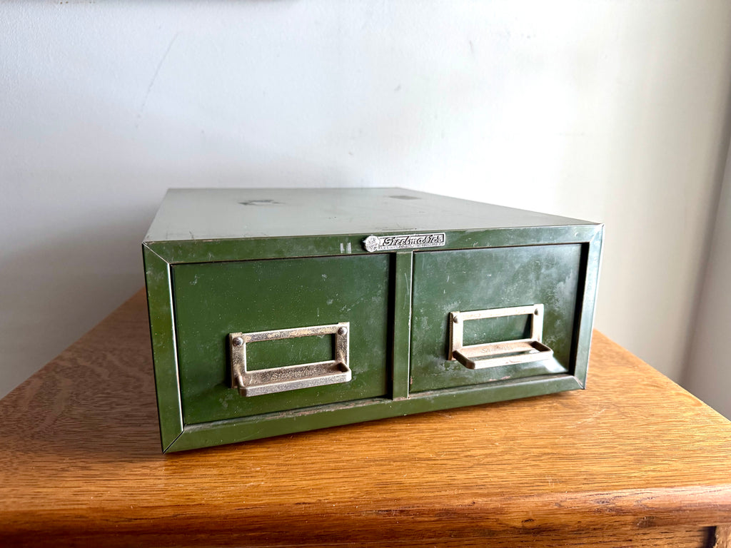 Vtg Rustic Green Steelmaster Cabinet | Green Metal Index Card Catalog | Double Drawer Storage | Industrial Storage Bin | Library Card Cabinet