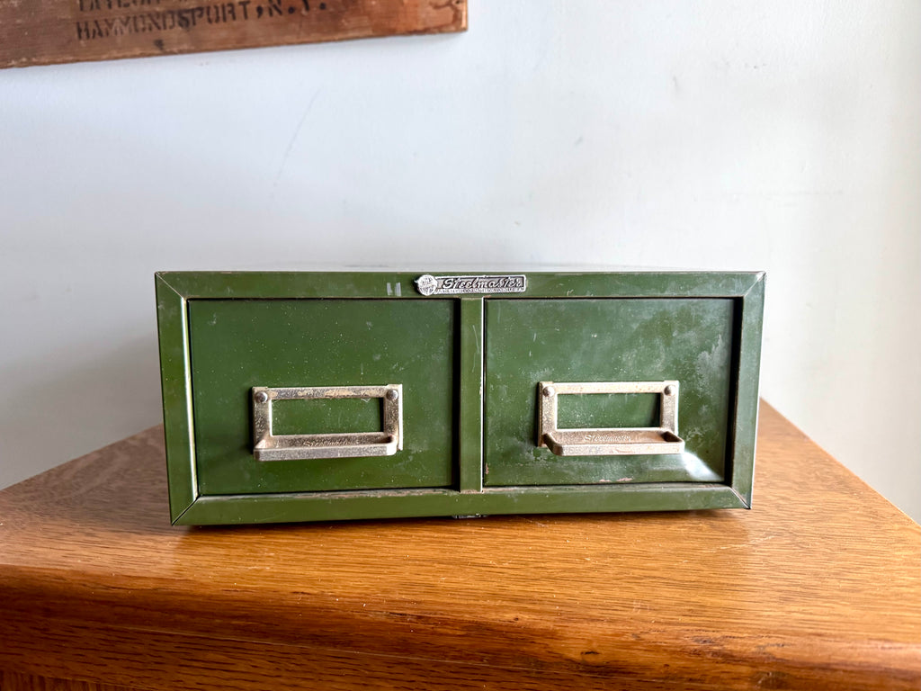 Vtg Rustic Green Steelmaster Cabinet | Green Metal Index Card Catalog | Double Drawer Storage | Industrial Storage Bin | Library Card Cabinet