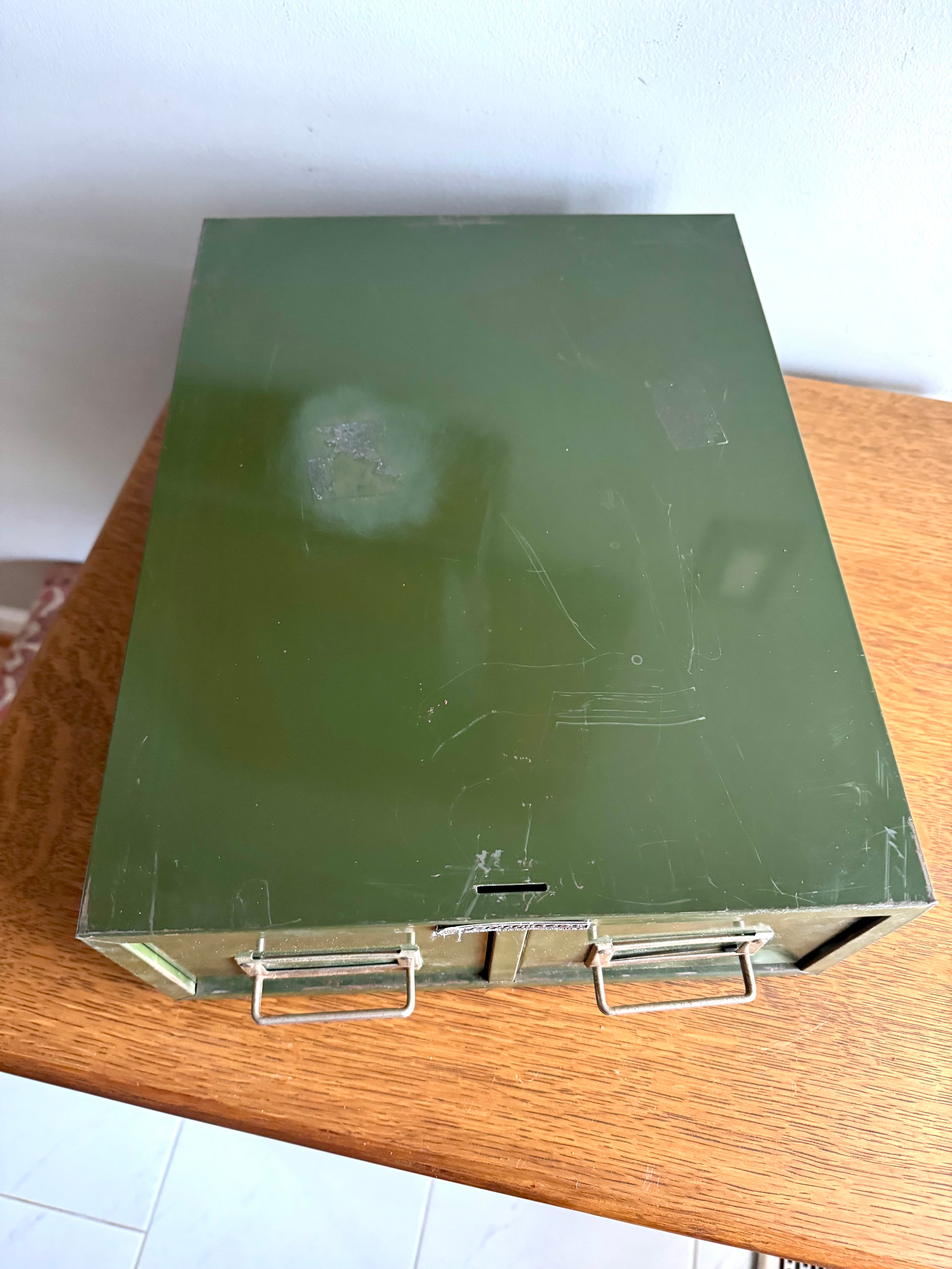 Vtg Rustic Green Steelmaster Cabinet | Green Metal Index Card Catalog | Double Drawer Storage | Industrial Storage Bin | Library Card Cabinet