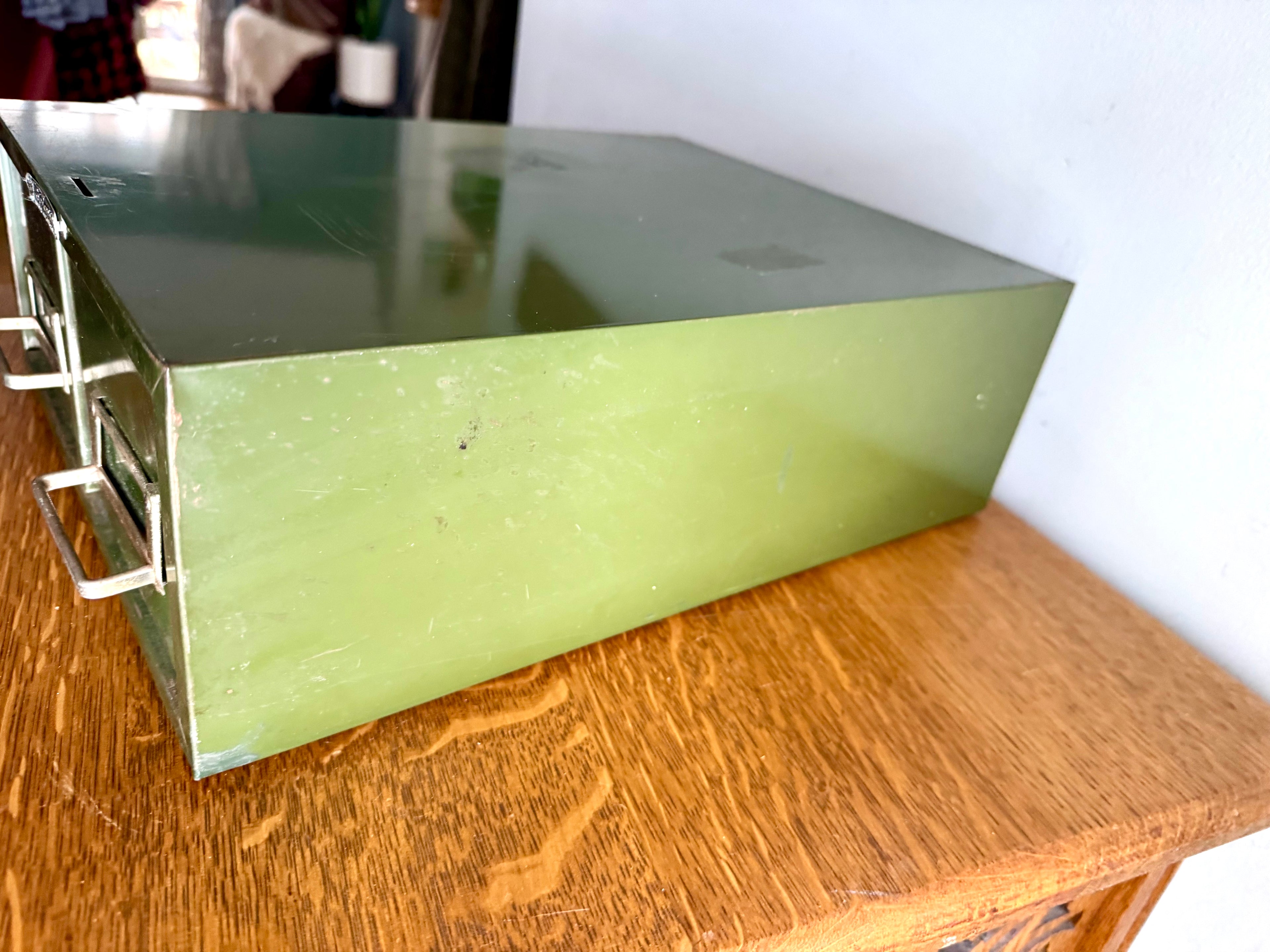 Vtg Rustic Green Steelmaster Cabinet | Green Metal Index Card Catalog | Double Drawer Storage | Industrial Storage Bin | Library Card Cabinet