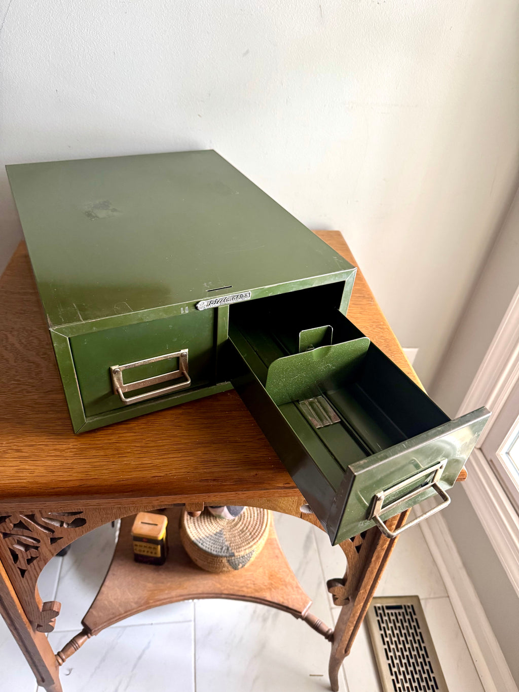 Vtg Rustic Green Steelmaster Cabinet | Green Metal Index Card Catalog | Double Drawer Storage | Industrial Storage Bin | Library Card Cabinet