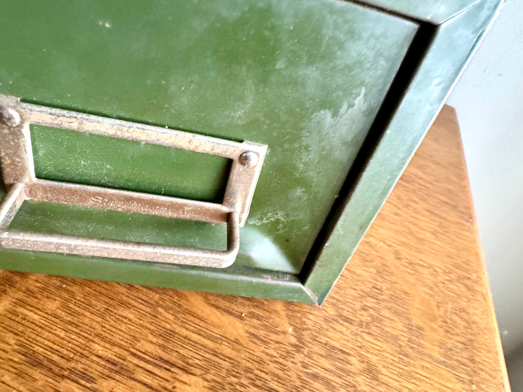Vtg Rustic Green Steelmaster Cabinet | Green Metal Index Card Catalog | Double Drawer Storage | Industrial Storage Bin | Library Card Cabinet