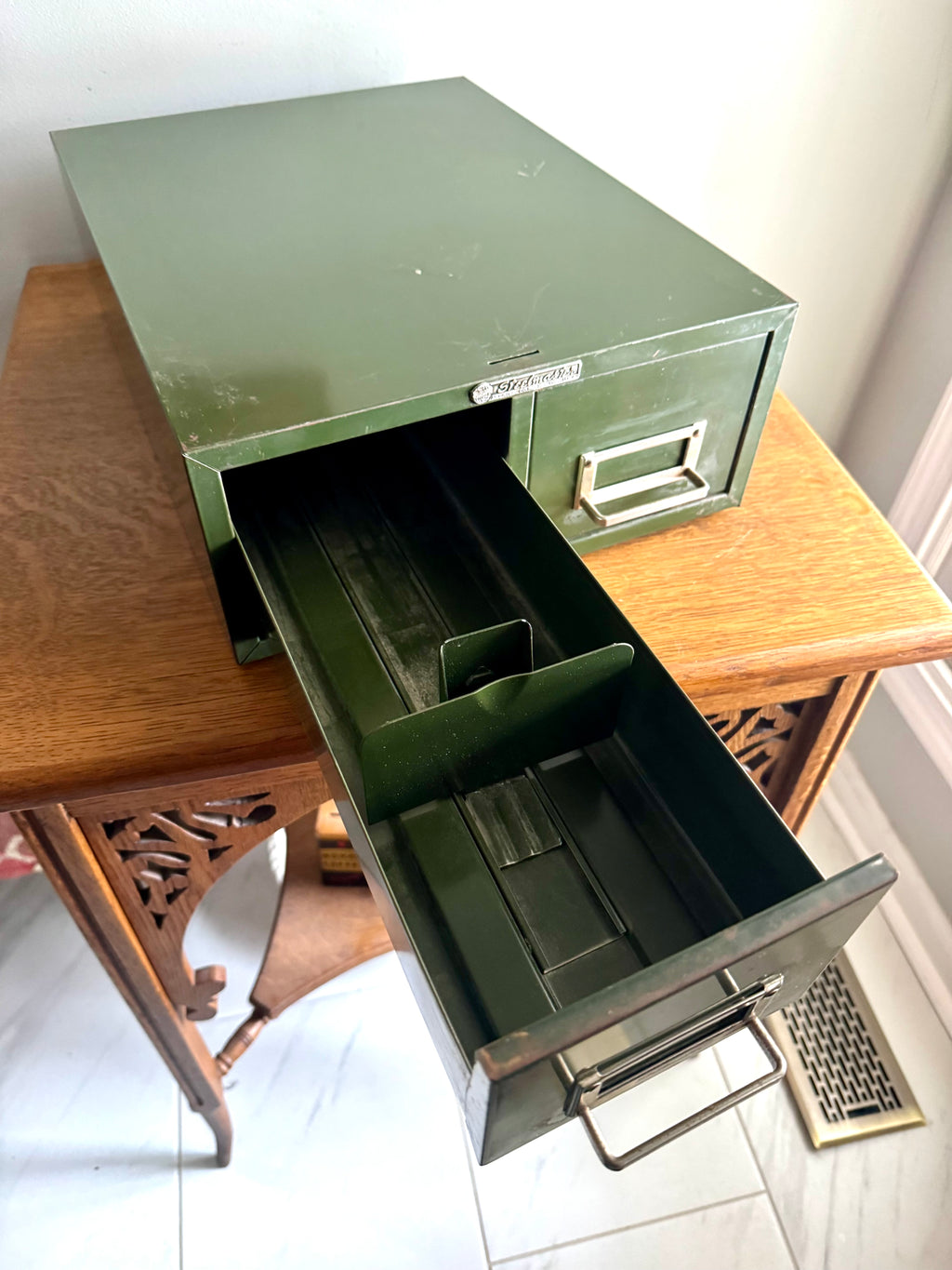 Vtg Rustic Green Steelmaster Cabinet | Green Metal Index Card Catalog | Double Drawer Storage | Industrial Storage Bin | Library Card Cabinet