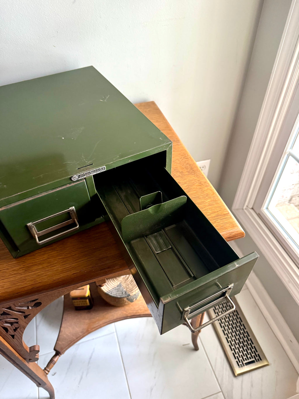 Vtg Rustic Green Steelmaster Cabinet | Green Metal Index Card Catalog | Double Drawer Storage | Industrial Storage Bin | Library Card Cabinet