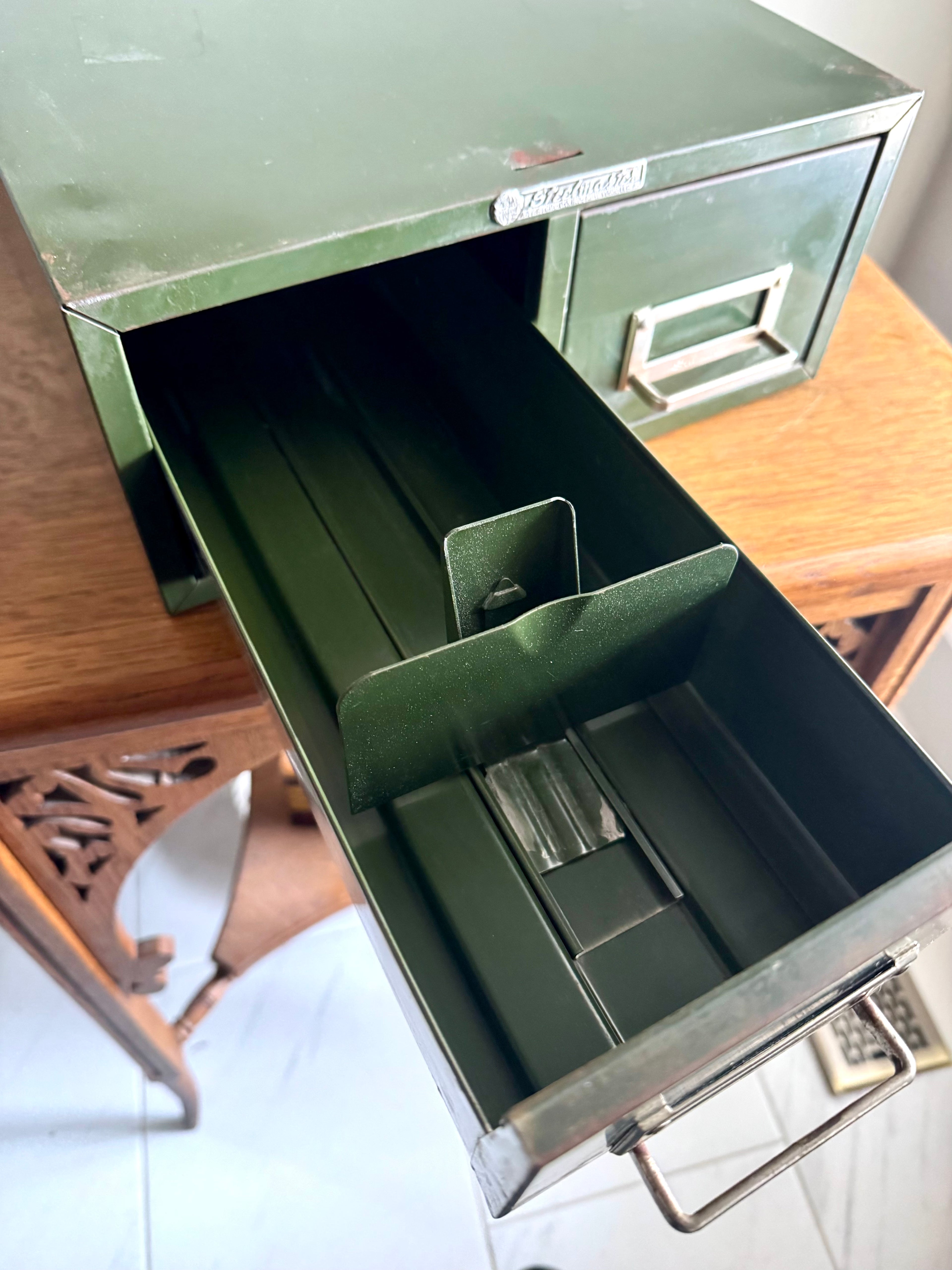 Vtg Rustic Green Steelmaster Cabinet | Green Metal Index Card Catalog | Double Drawer Storage | Industrial Storage Bin | Library Card Cabinet