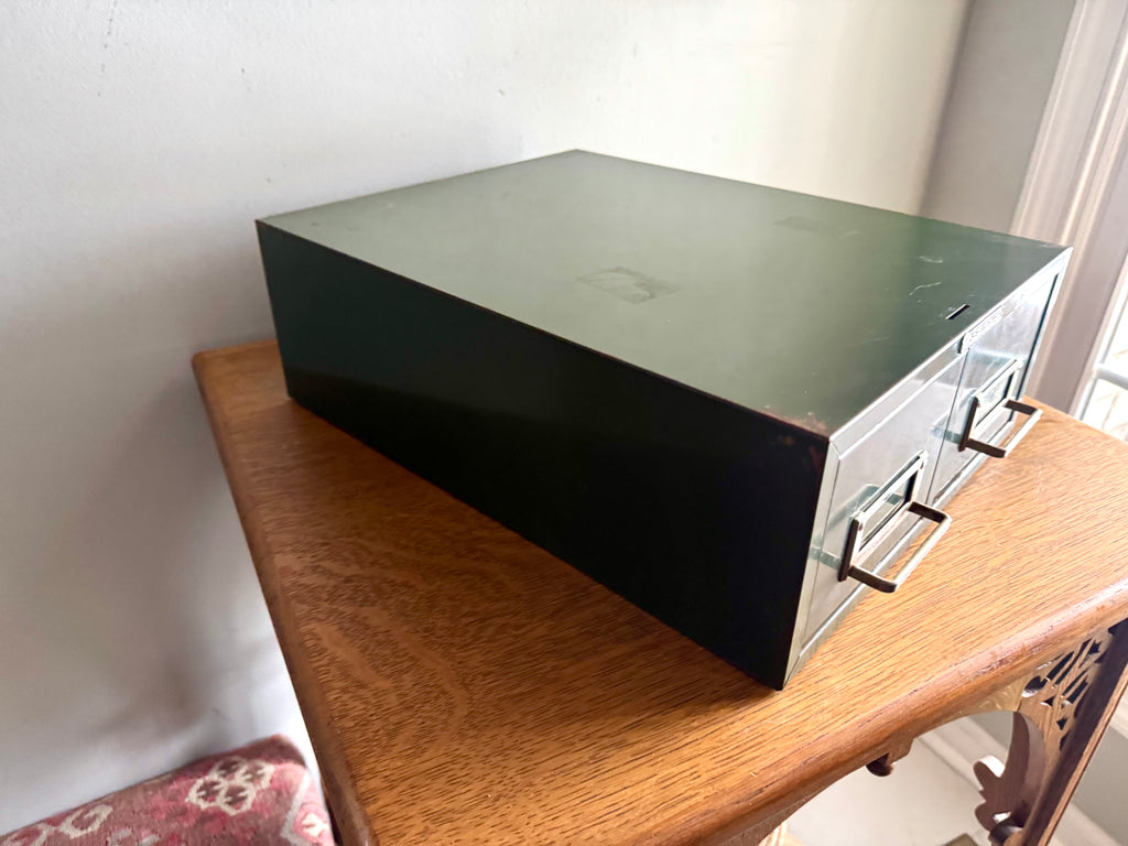 Vtg Rustic Green Steelmaster Cabinet | Green Metal Index Card Catalog | Double Drawer Storage | Industrial Storage Bin | Library Card Cabinet