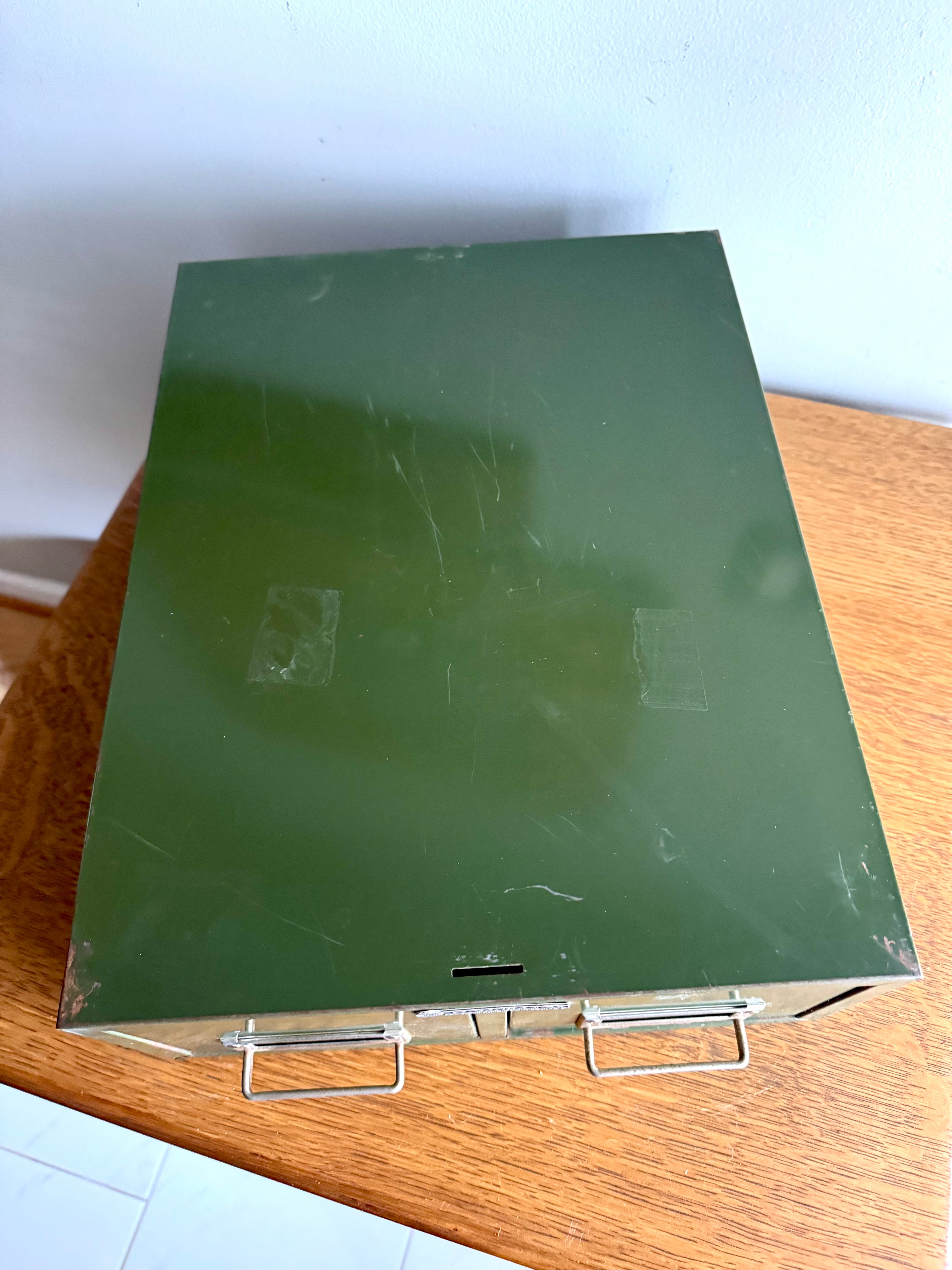 Vtg Rustic Green Steelmaster Cabinet | Green Metal Index Card Catalog | Double Drawer Storage | Industrial Storage Bin | Library Card Cabinet