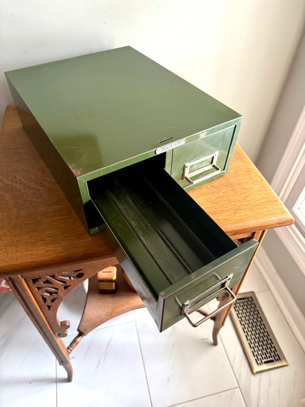 Vtg Rustic Green Steelmaster Cabinet | Green Metal Index Card Catalog | Double Drawer Storage | Industrial Storage Bin | Library Card Cabinet