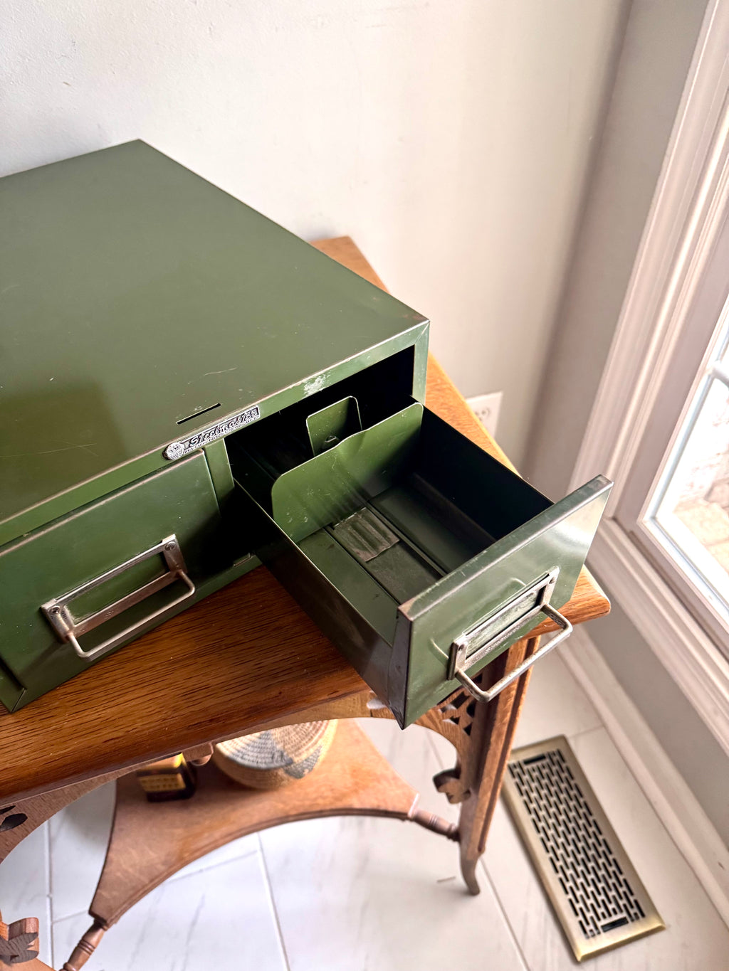 Vtg Rustic Green Steelmaster Cabinet | Green Metal Index Card Catalog | Double Drawer Storage | Industrial Storage Bin | Library Card Cabinet