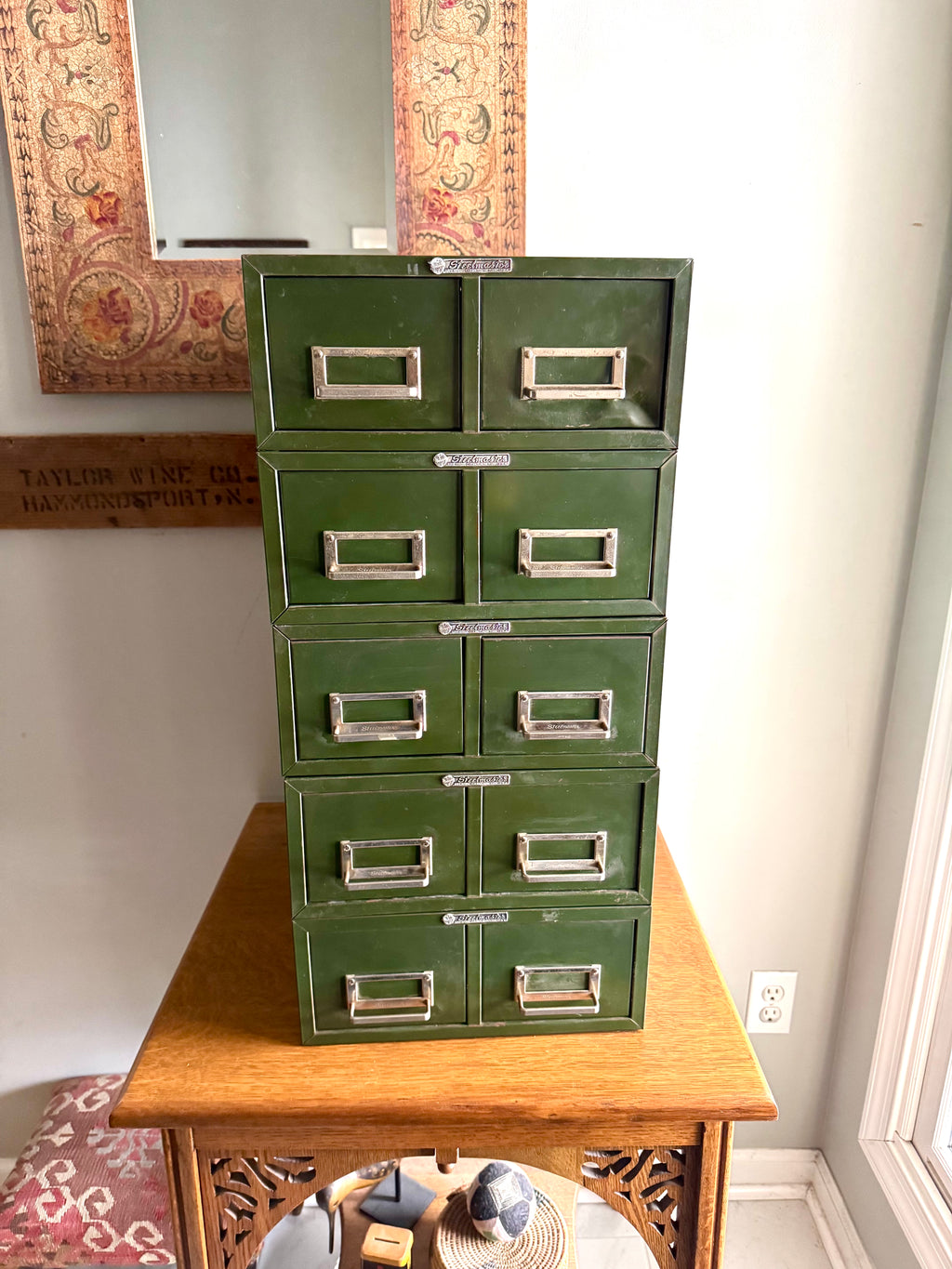 Vtg Rustic Green Steelmaster Cabinet | Green Metal Index Card Catalog | Double Drawer Storage | Industrial Storage Bin | Library Card Cabinet