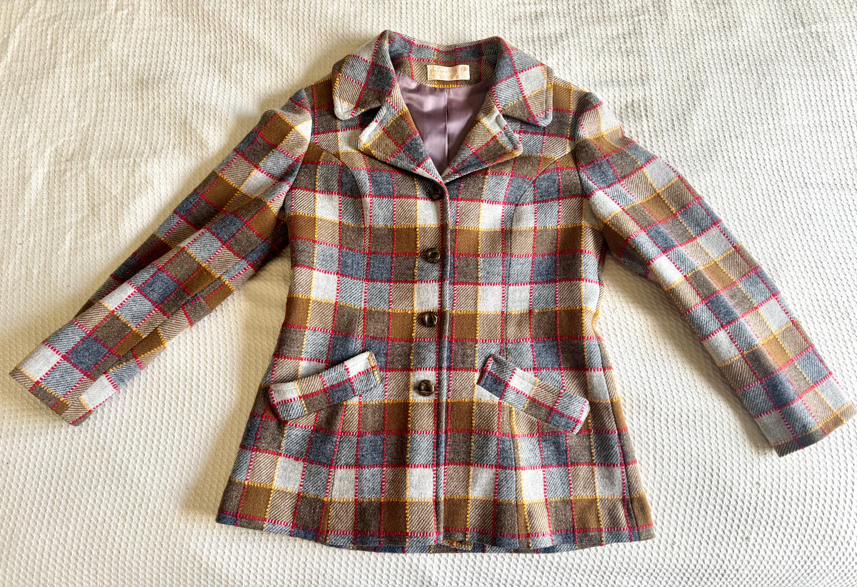 Vintage 60s Pendleton Plaid Wool Coat / Blazer Jacket ~ Pendleton Fitted Jacket