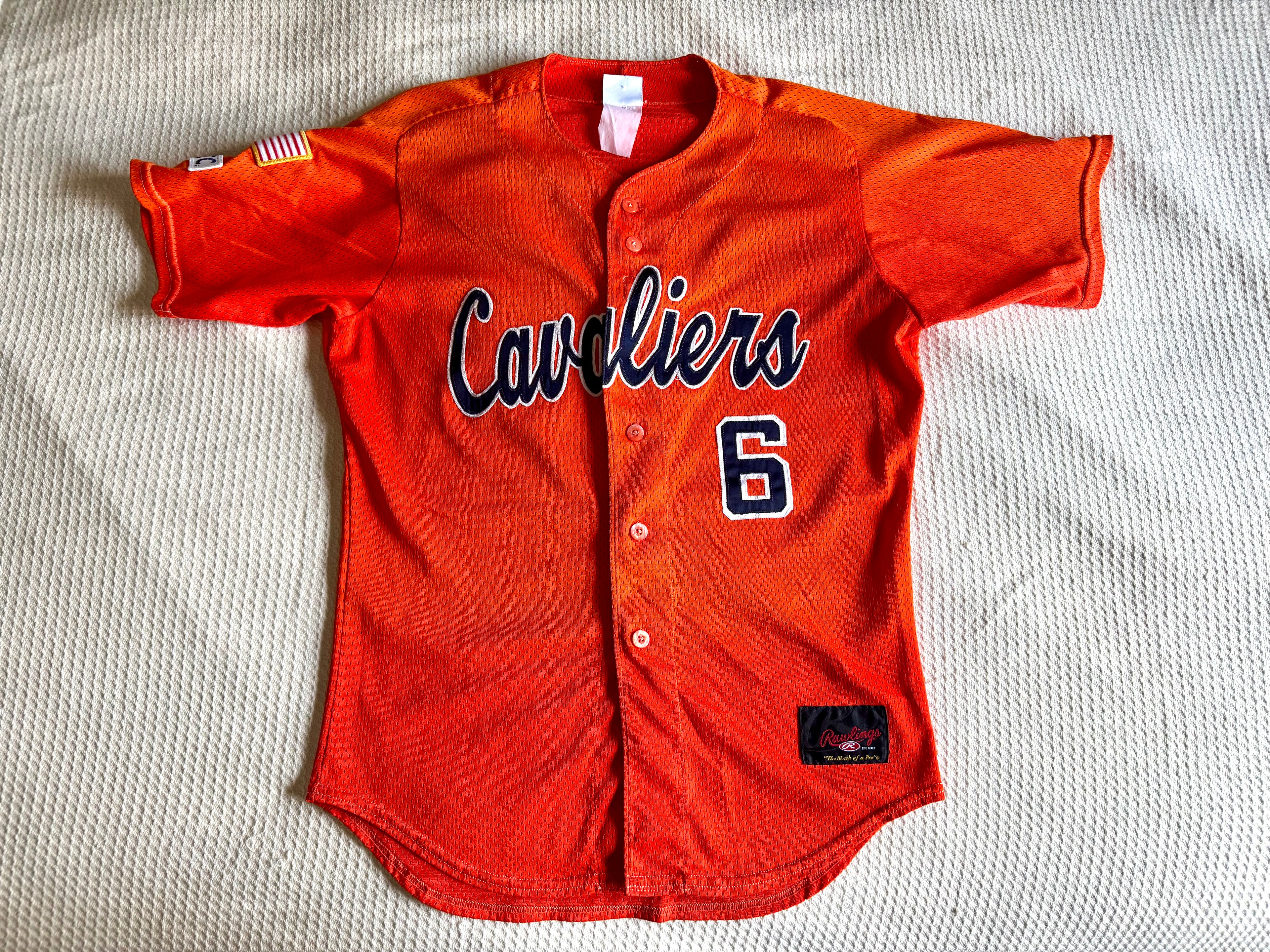 UVA Cavaliers Rawlings No.6 Baseball Jersey | Orange Virginian Cavaliers Jersey Size 42
