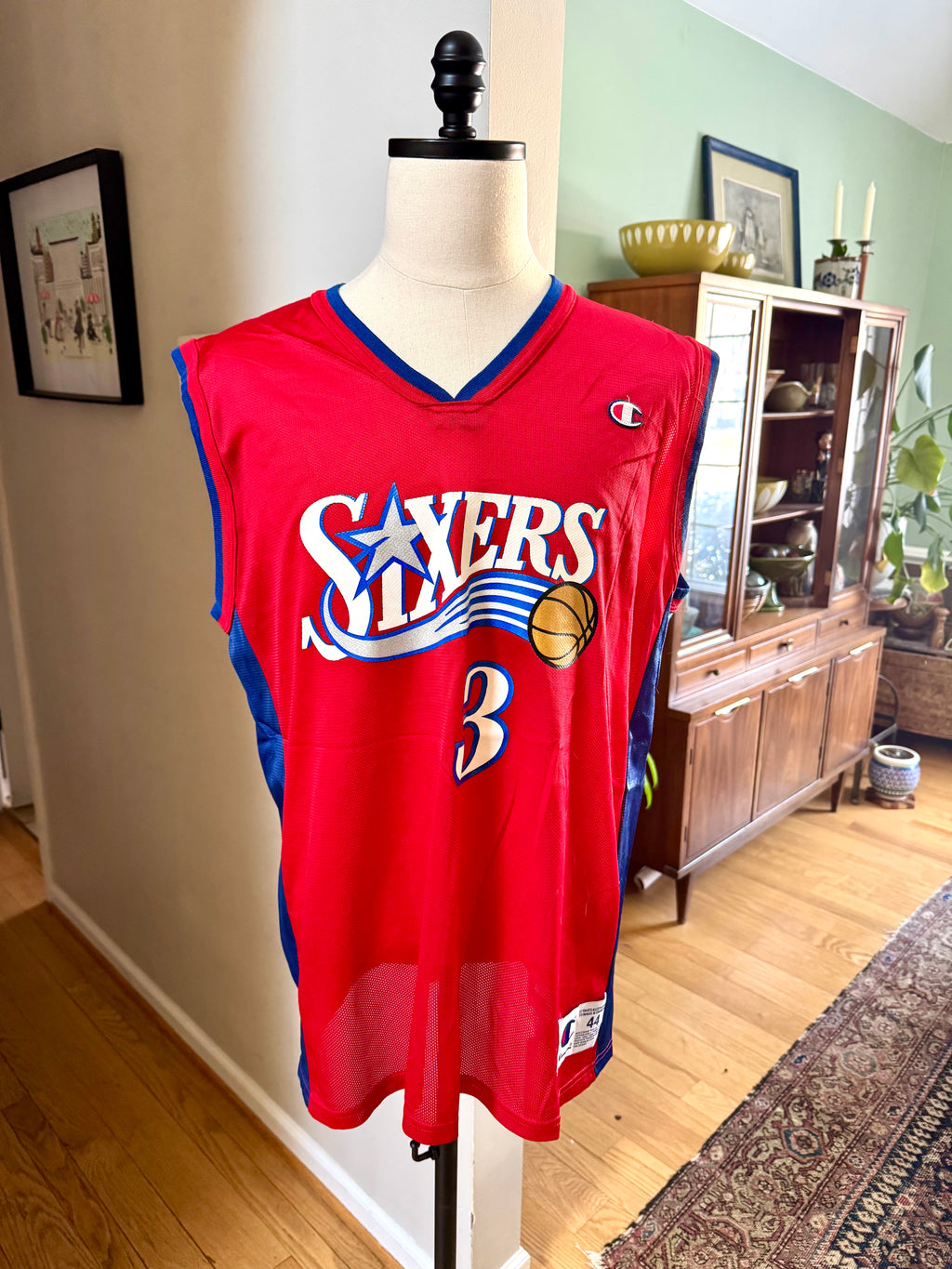 Vtg 1990s Philadelphia 76ers Allen Iverson Champion Basketball Jersey 44 Large