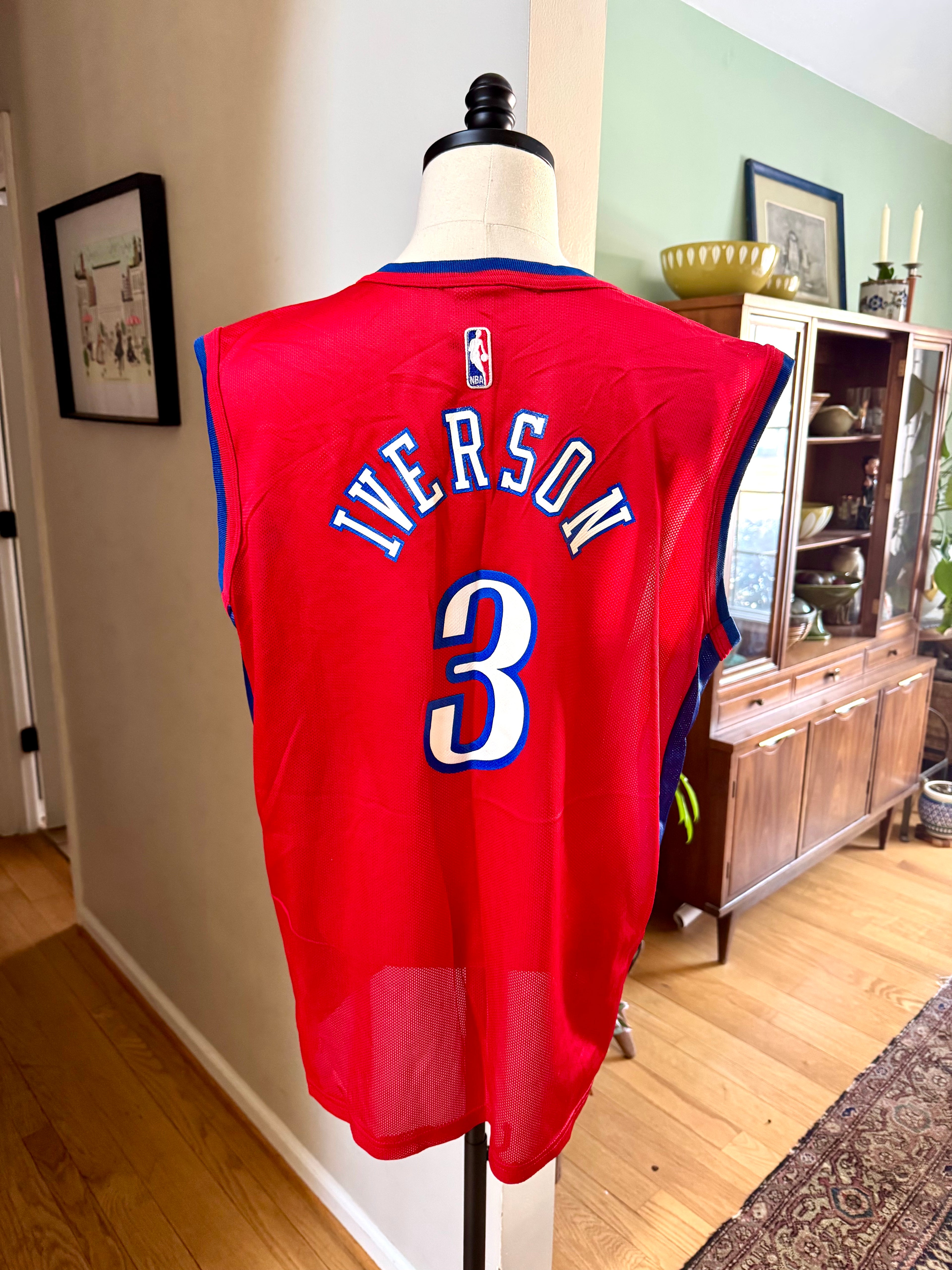 Vtg 1990s Philadelphia 76ers Allen Iverson Champion Basketball Jersey 44 Large