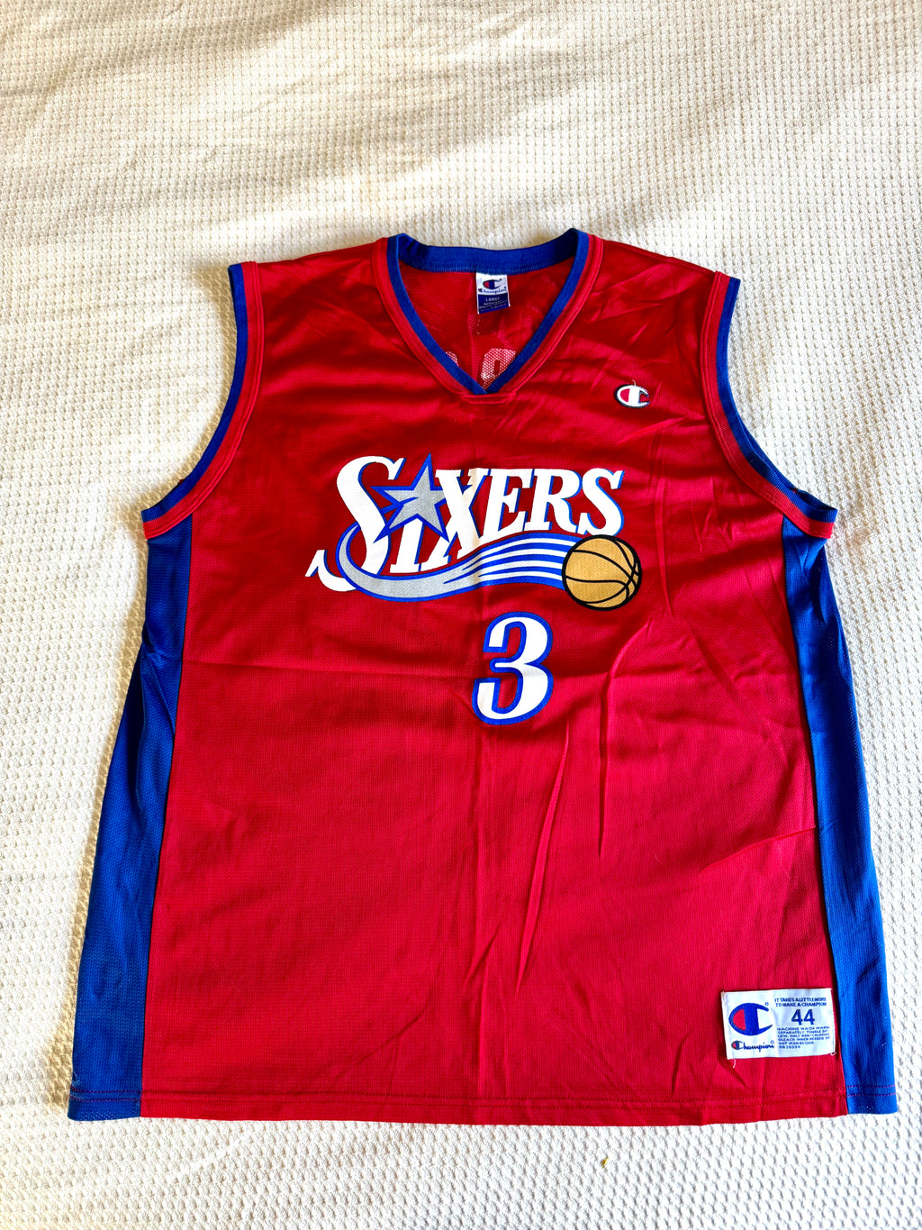 Vtg 1990s Philadelphia 76ers Allen Iverson Champion Basketball Jersey 44 Large