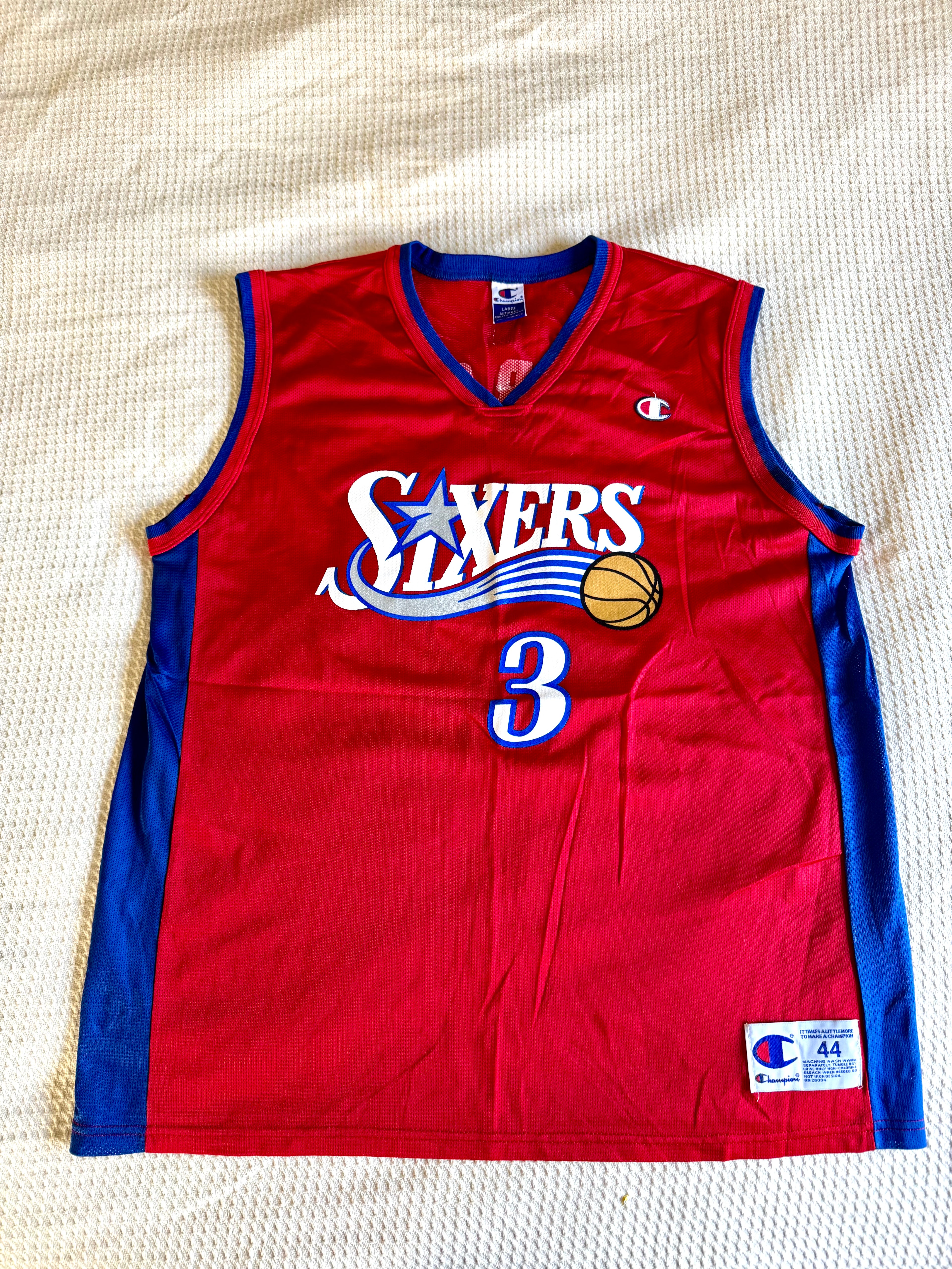 Vtg 1990s Philadelphia 76ers Allen Iverson Champion Basketball Jersey 44 Large