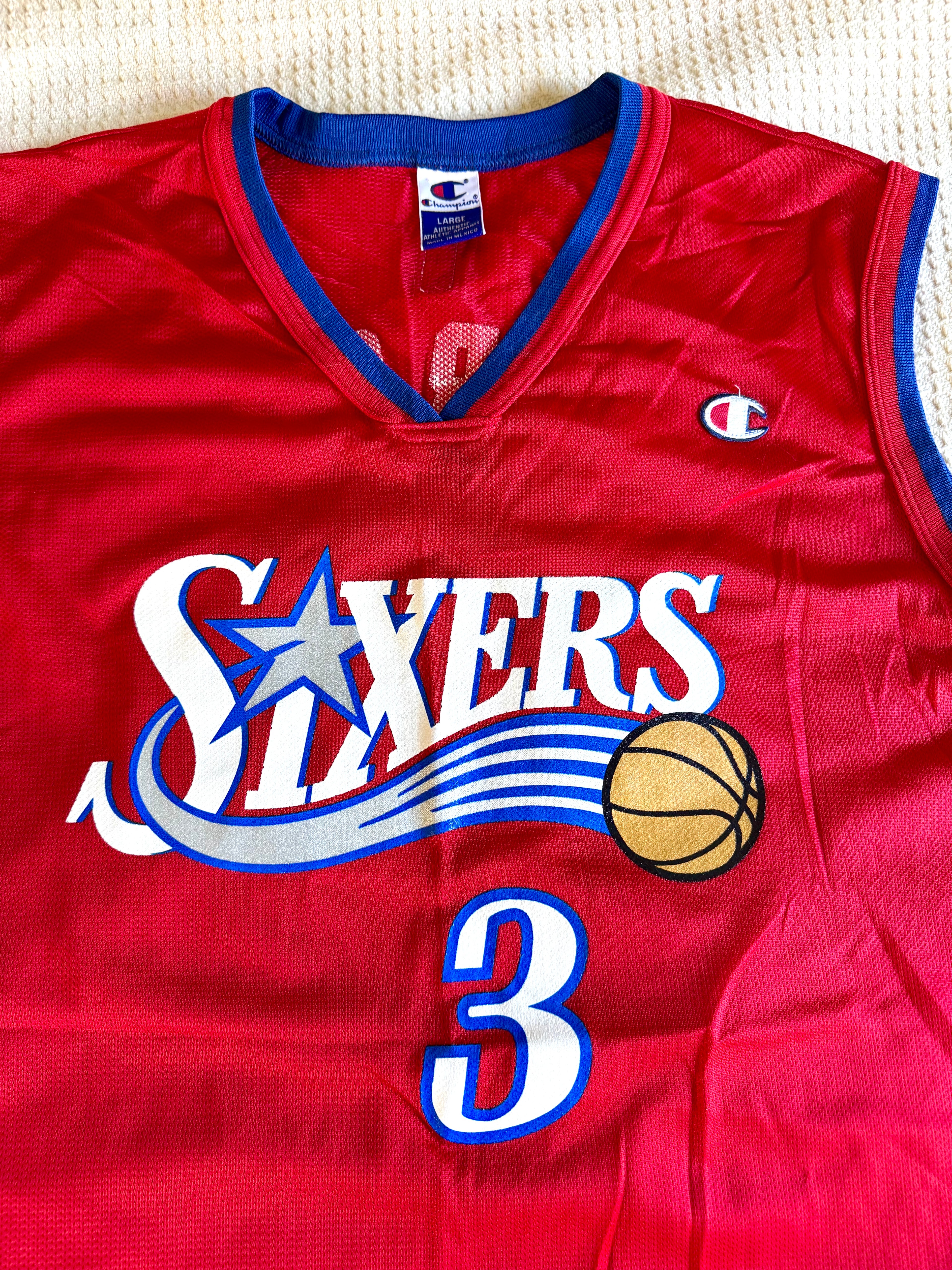 Vtg 1990s Philadelphia 76ers Allen Iverson Champion Basketball Jersey 44 Large