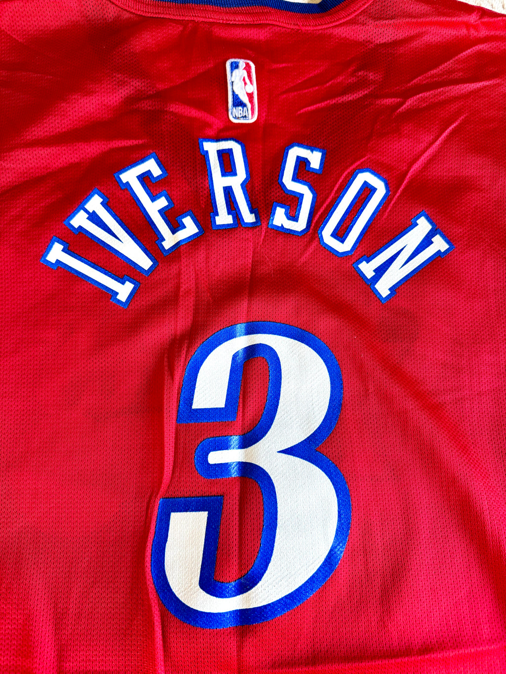 Vtg 1990s Philadelphia 76ers Allen Iverson Champion Basketball Jersey 44 Large