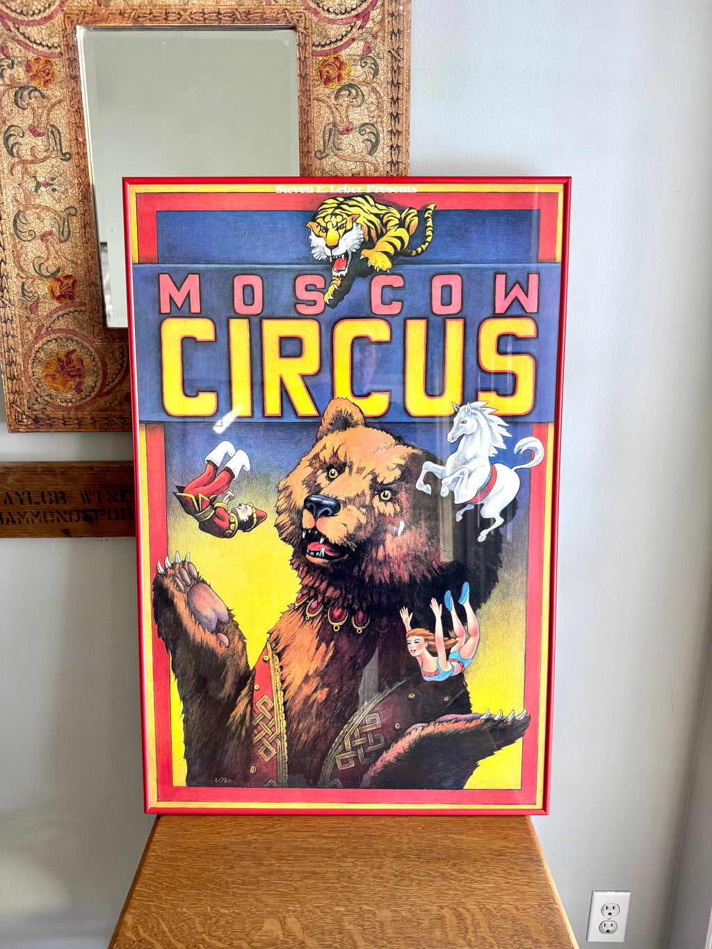 1990 Steven E. Leber Presents Moscow Circus Framed Poster | Glass Framed Moscow Circus Poster 35"x23"