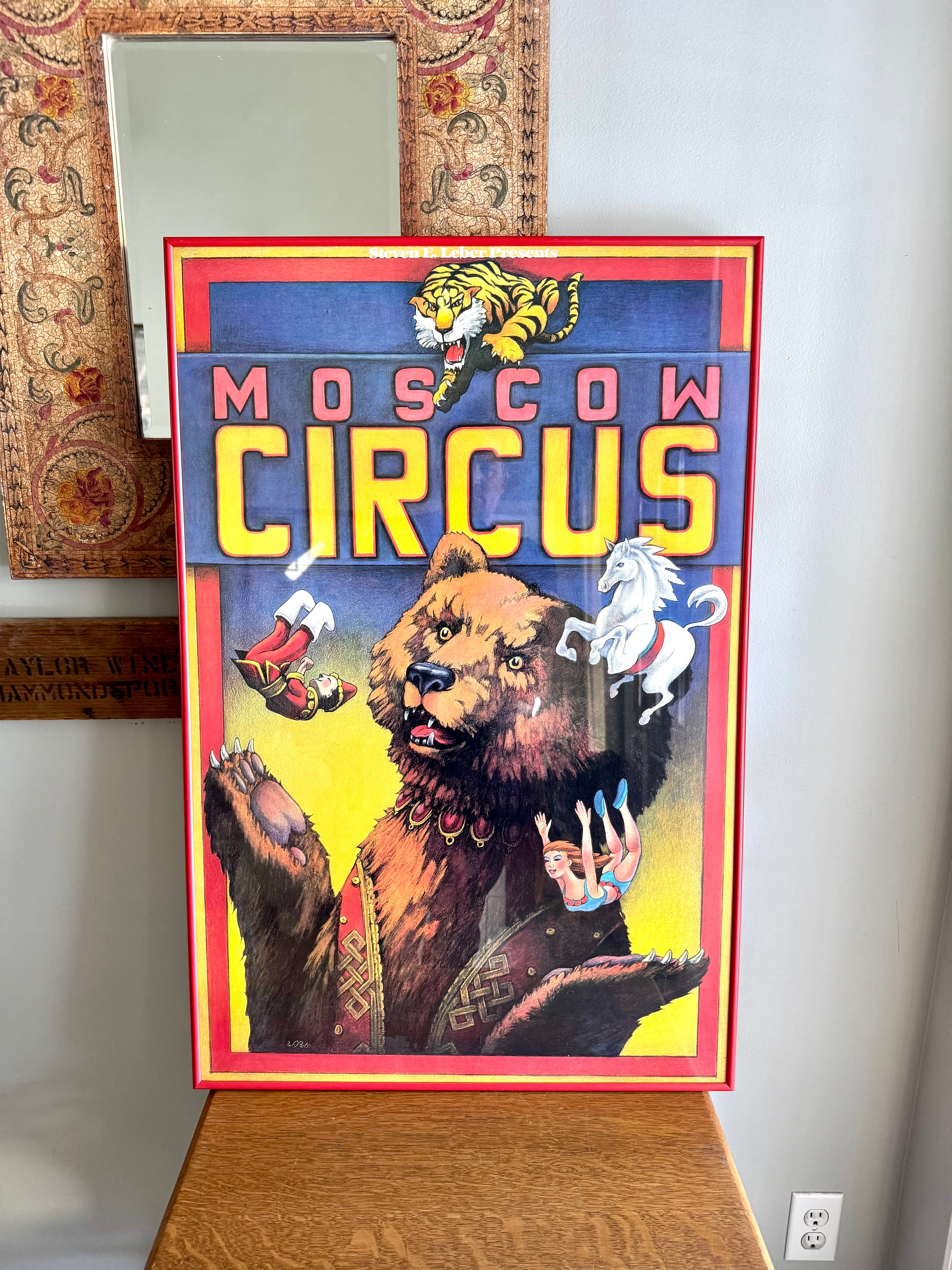 1990 Steven E. Leber Presents Moscow Circus Framed Poster | Glass Framed Moscow Circus Poster 35"x23"