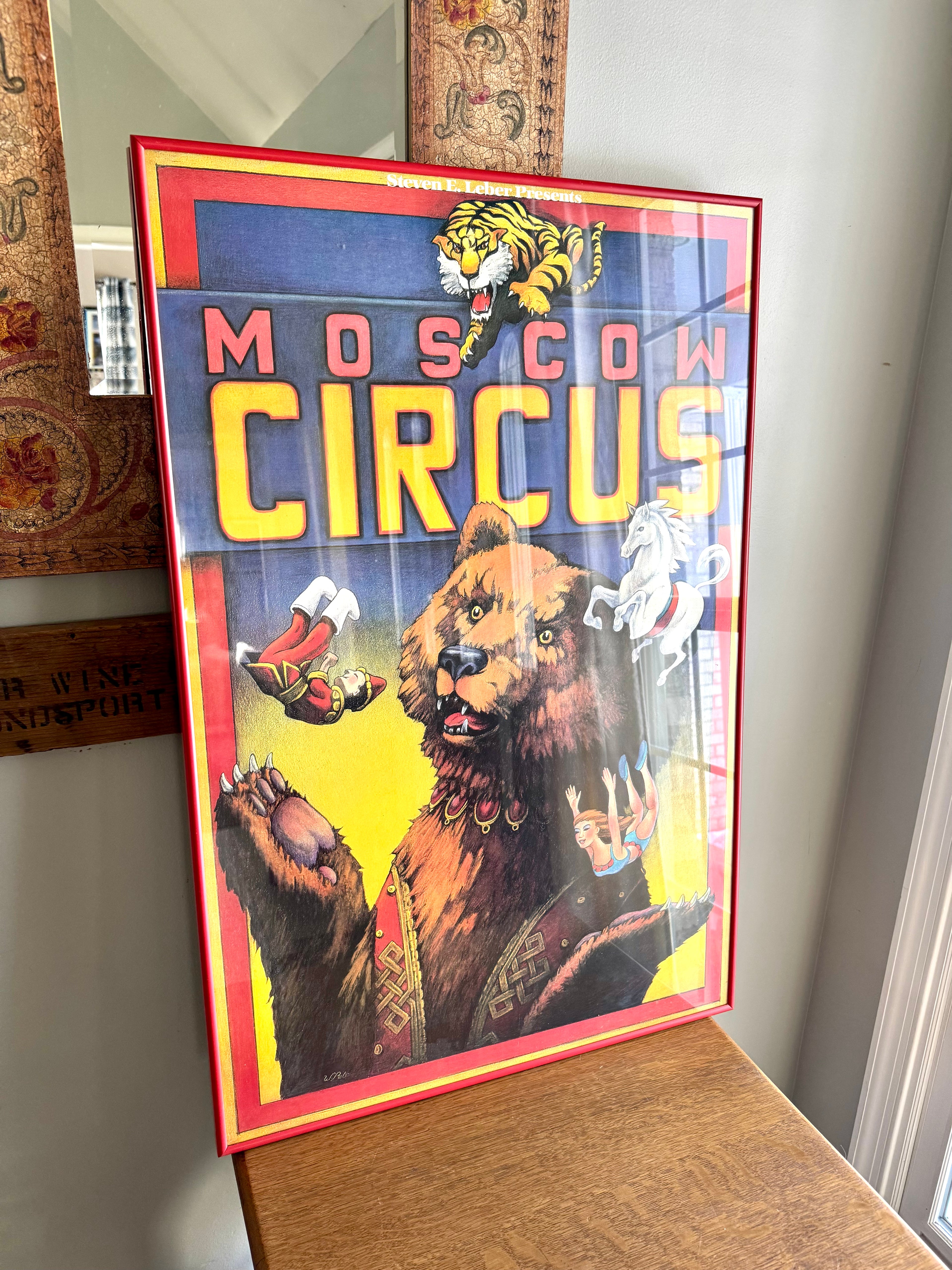 1990 Steven E. Leber Presents Moscow Circus Framed Poster | Glass Framed Moscow Circus Poster 35"x23"