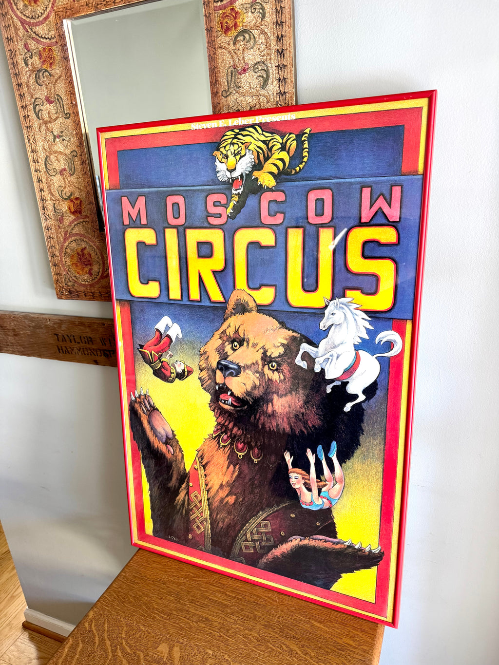 1990 Steven E. Leber Presents Moscow Circus Framed Poster | Glass Framed Moscow Circus Poster 35"x23"