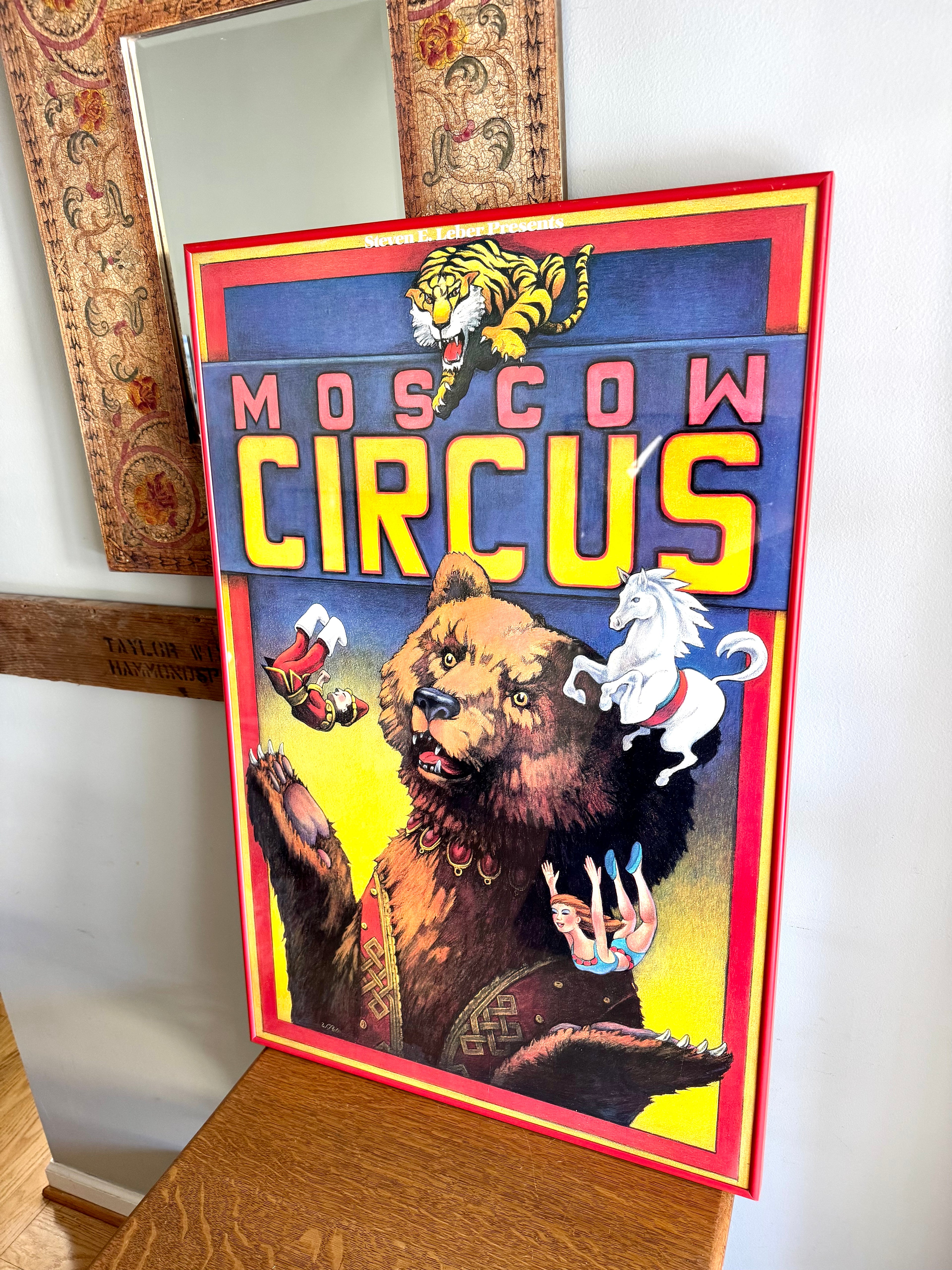 1990 Steven E. Leber Presents Moscow Circus Framed Poster | Glass Framed Moscow Circus Poster 35"x23"