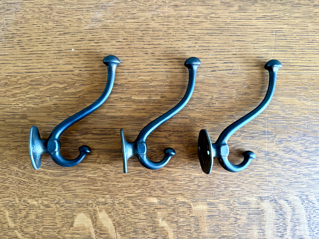 Antique Cast Iron Wardrobe Hooks| Cast Iron Wall Hooks | Salvage Double Hooks | Antique Coat Hooks | Set of 3 Wardrobe Hooks