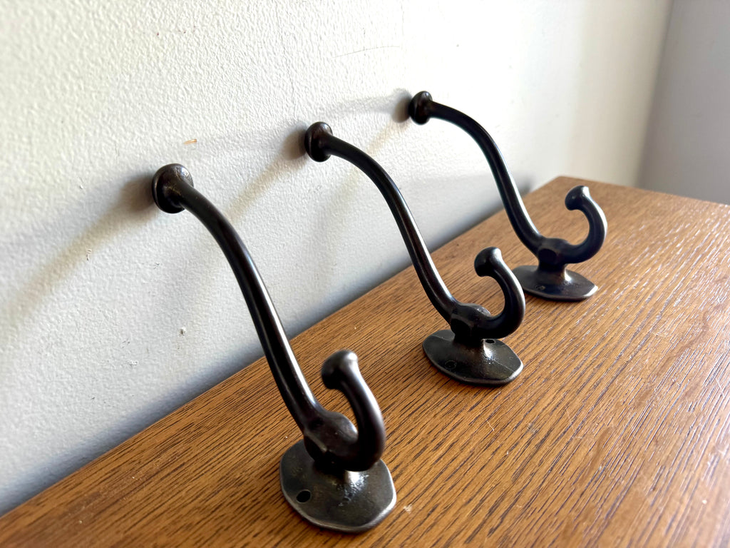 Antique Cast Iron Wardrobe Hooks| Cast Iron Wall Hooks | Salvage Double Hooks | Antique Coat Hooks | Set of 3 Wardrobe Hooks