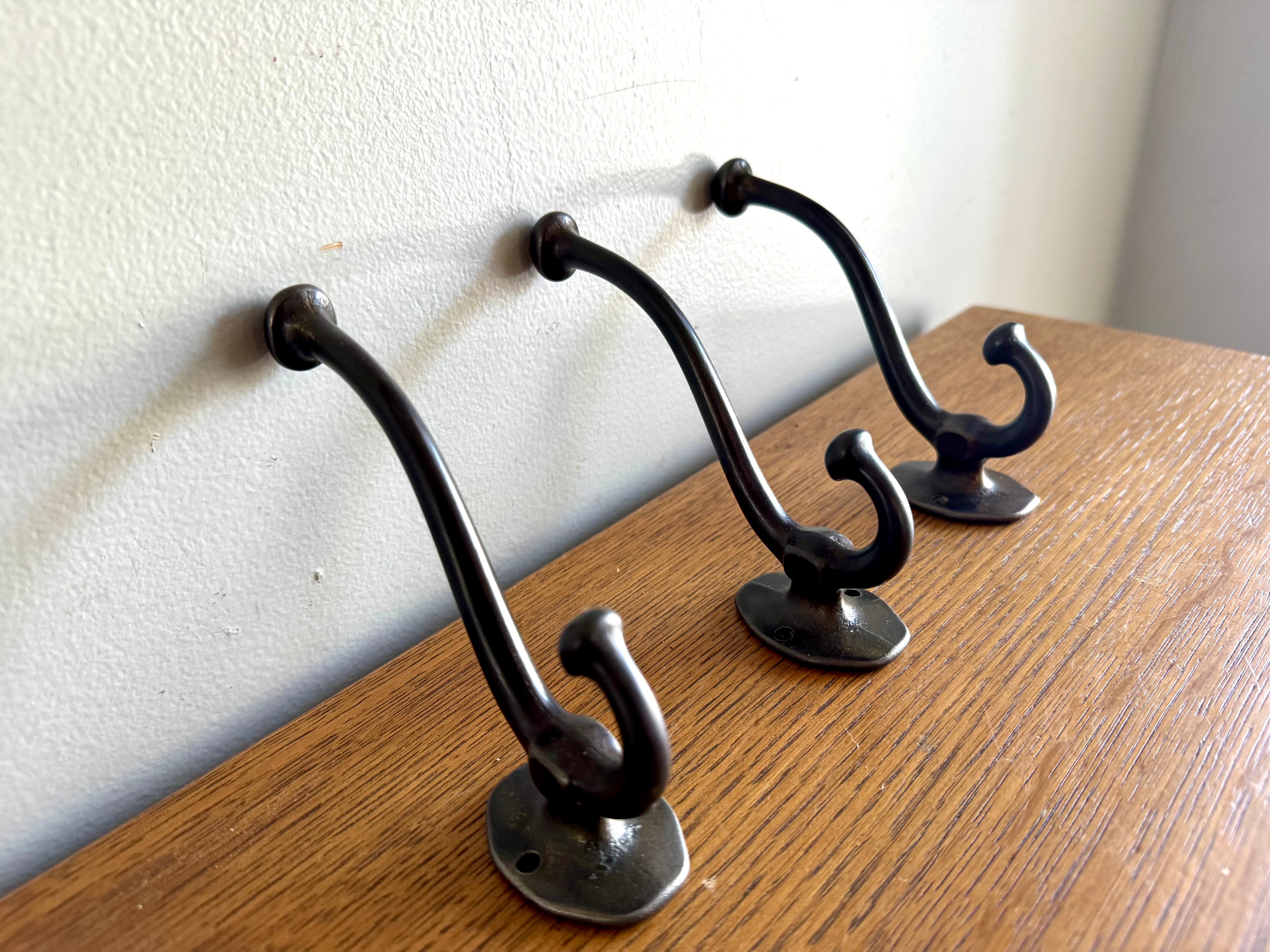Antique Cast Iron Wardrobe Hooks| Cast Iron Wall Hooks | Salvage Double Hooks | Antique Coat Hooks | Set of 3 Wardrobe Hooks