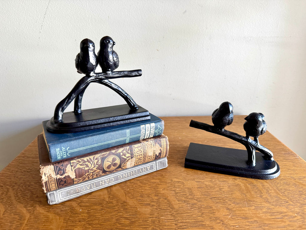 Pair of Birds on a Branch Bookends | Cast Metal Love Bird Bookends